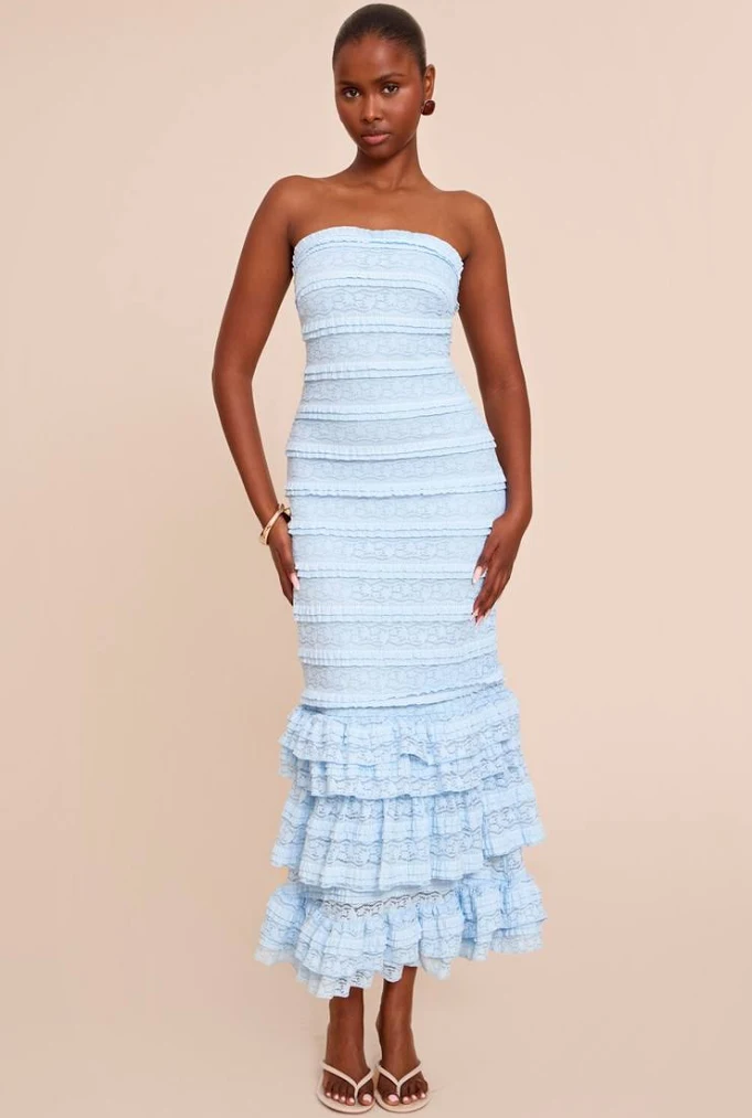 texture lace up tiered maxi dress Aurora Natural Mixed Lace Maxi Dress