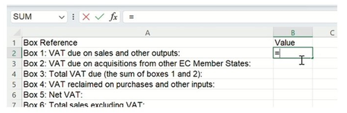 Entering "=" into the "Value" column of the AbraTax Excel template