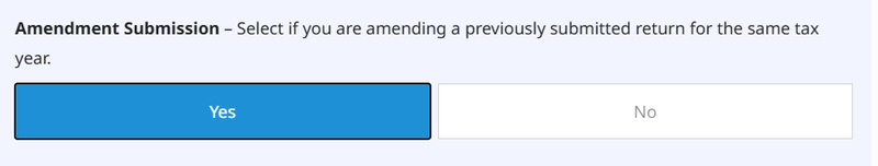 Selecting "Yes" in AbraTax for an amended Self Assessment submission