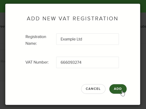 Adding a new VAT registration from the AbraTax dashboard