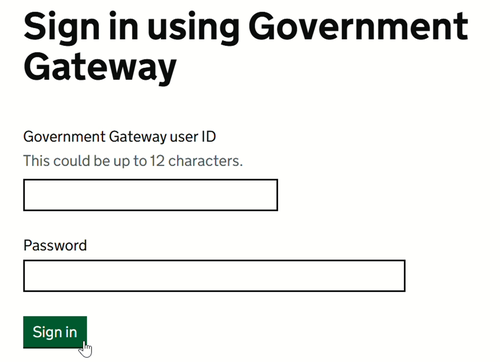 Government Gateway login form