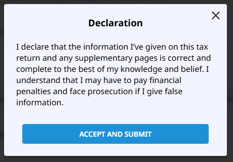 Screenshot of AbraTax Self Assessment declaration