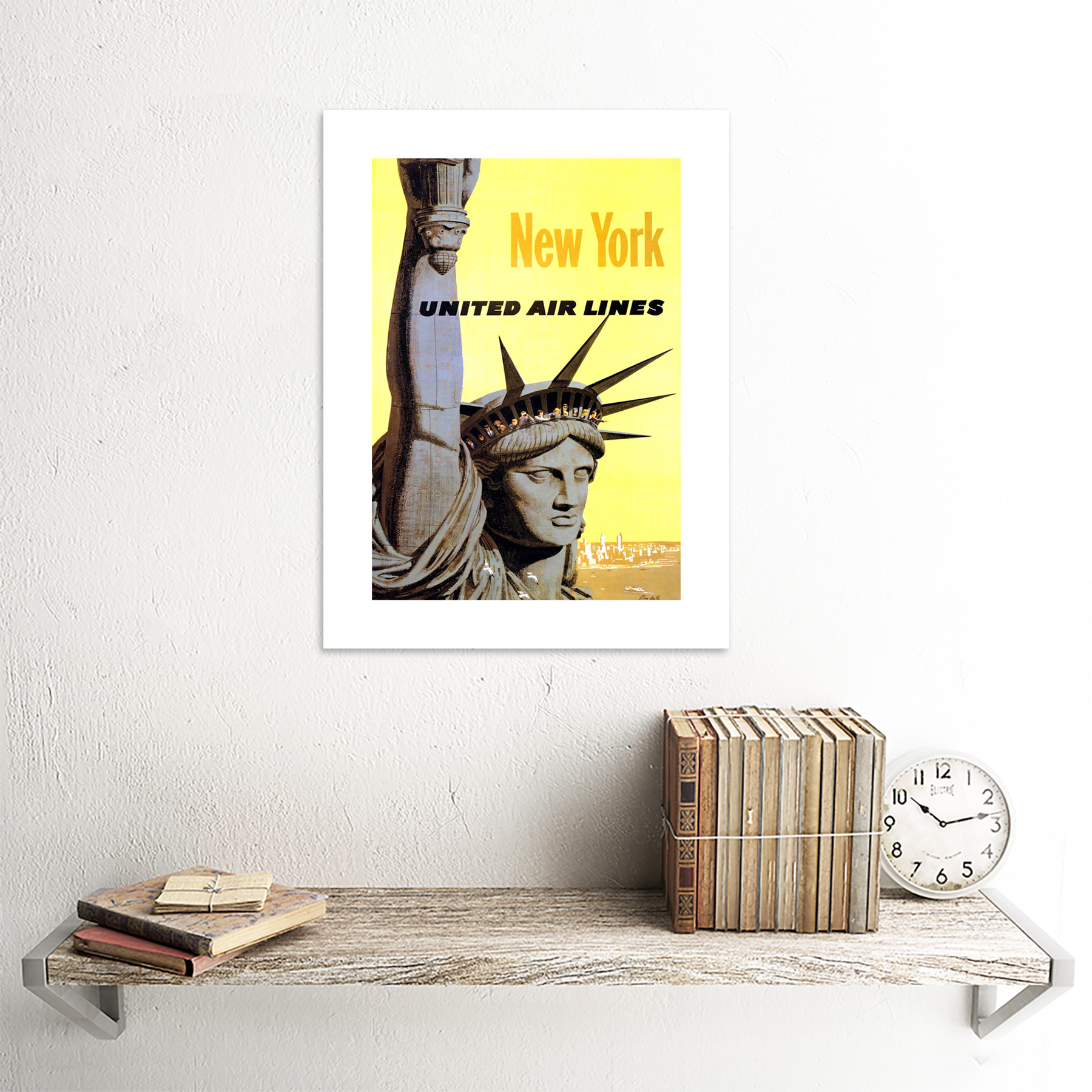Travel United Airline Statue Liberty New York Vintage Advert Art Framed Wall Art