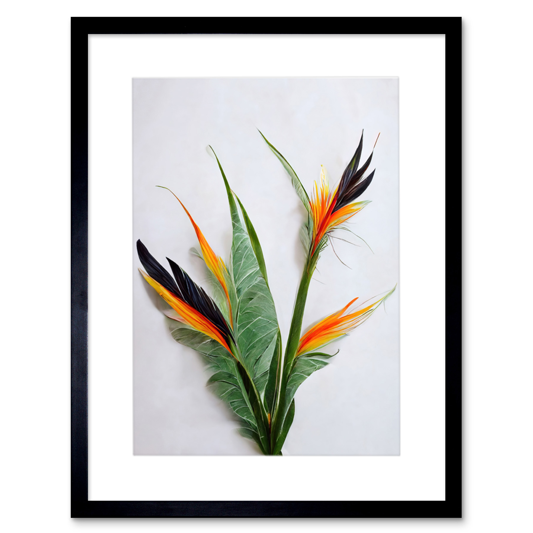 Bird of Paradise Stem Leaves Flowers Plant Framed Wall Art Print Picture 12X16