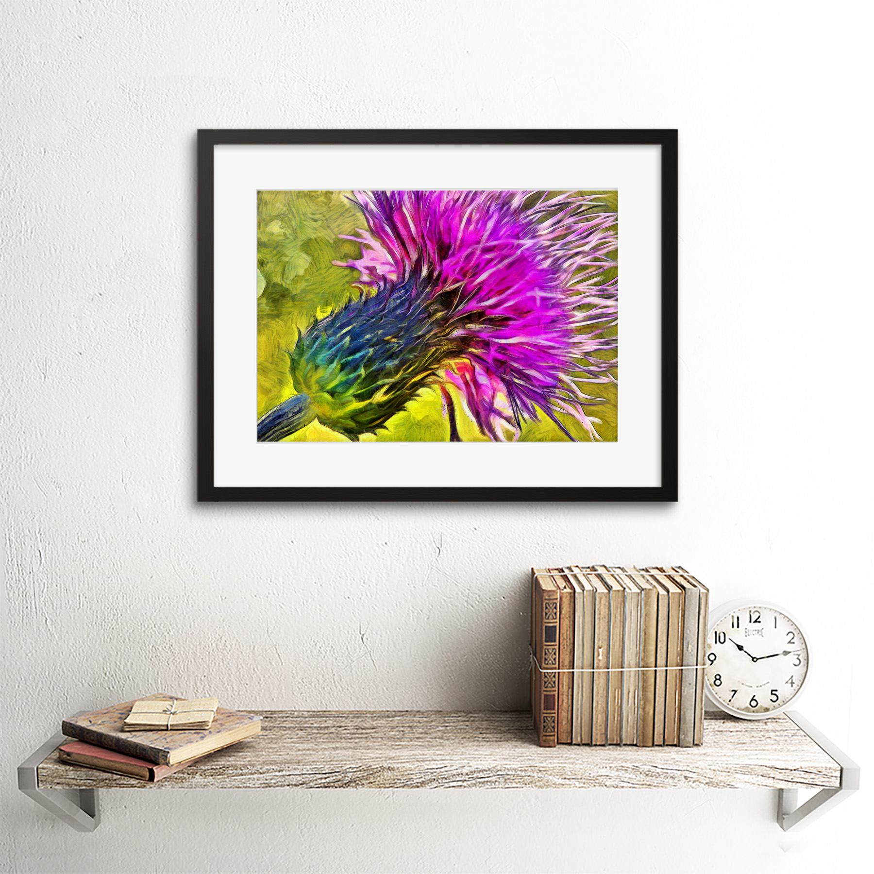 Scottish Thistle Flower Vibrant 12X16 Inch Framed Art Print
