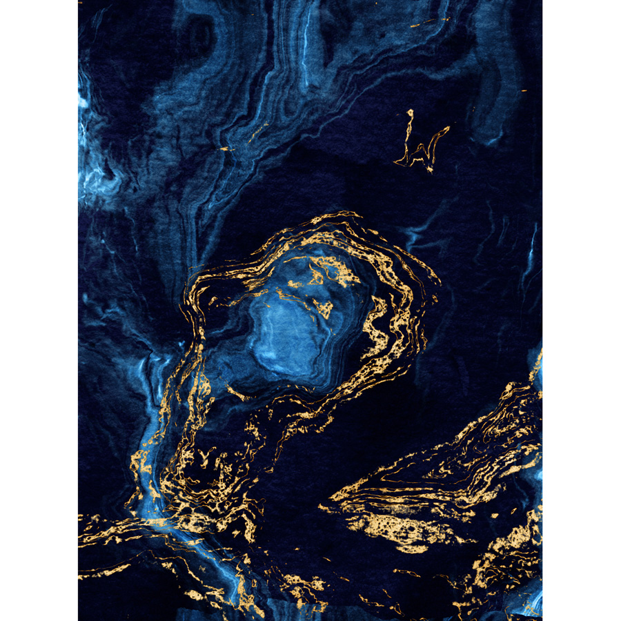 Abstract Dark Blue Gold Waves Framed Wall Art Print 12X16 In