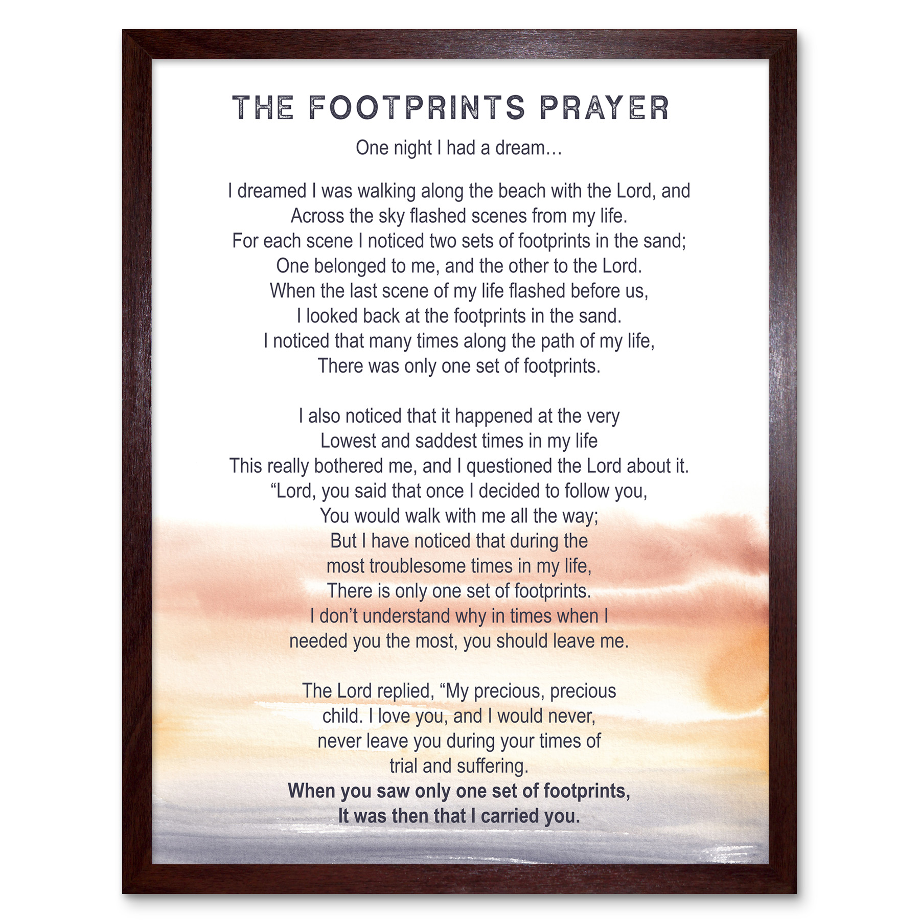 Herr Jesus Fußspuren im Sand Gedicht Gerahmter Druck 30x40 cm