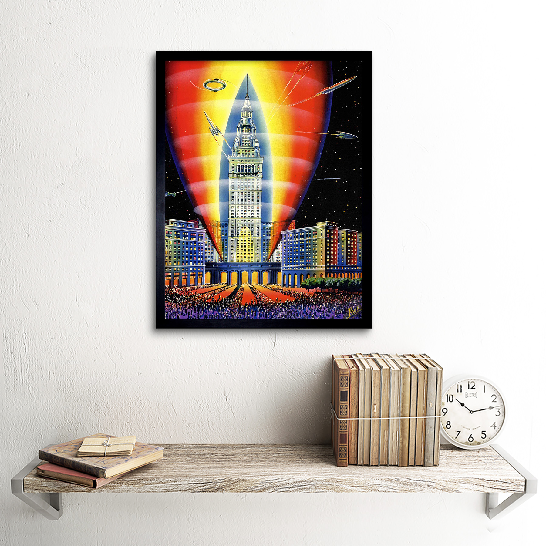 Painting Surreal Fantasy Futuristic Building Spaceship City Usa Framed Art Print