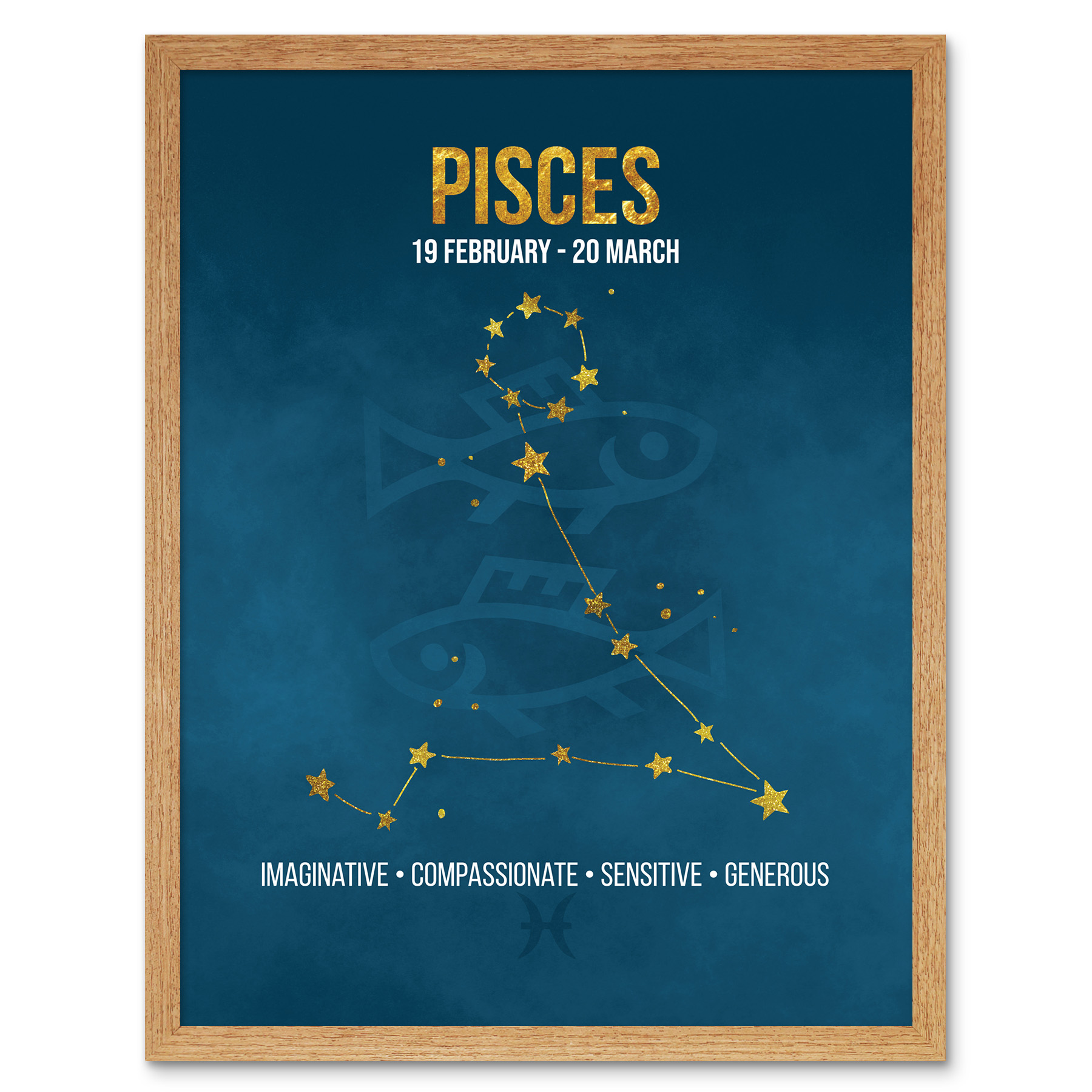 Zodiac Star Sign Birthday Astrology Blue Pisces 12X16 Inch Framed Art Print