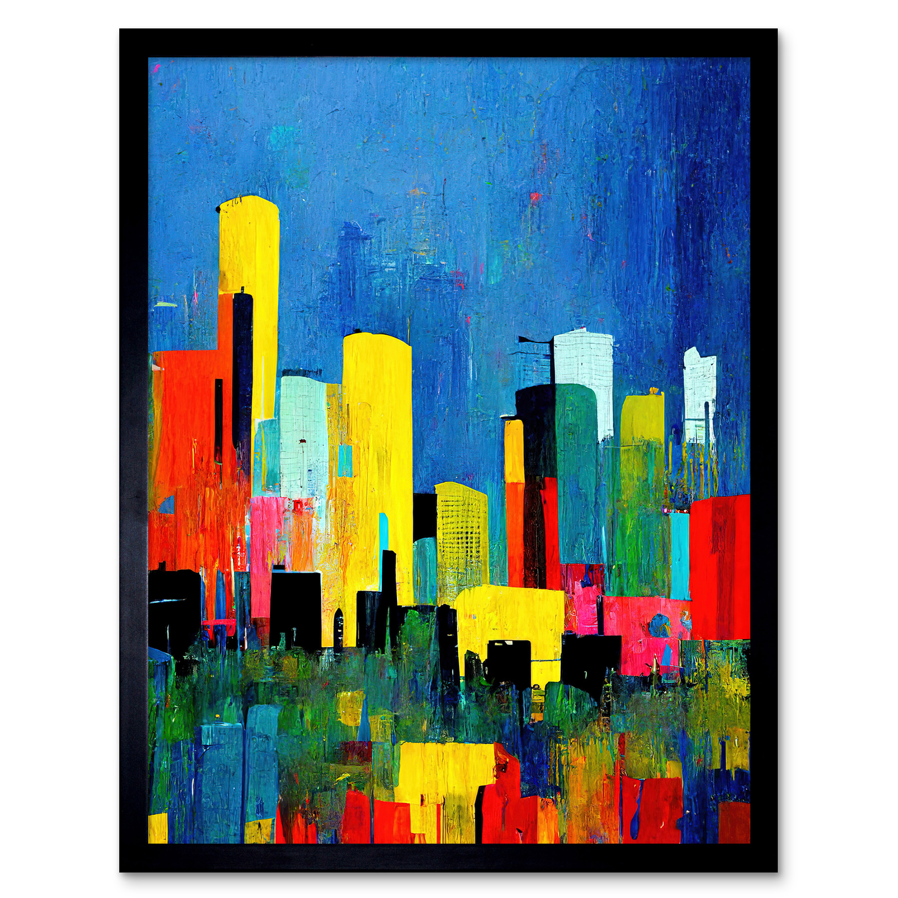 Colourful Cityscape Reflection Dot Abstract Framed Wall Art Picture Print 12x16