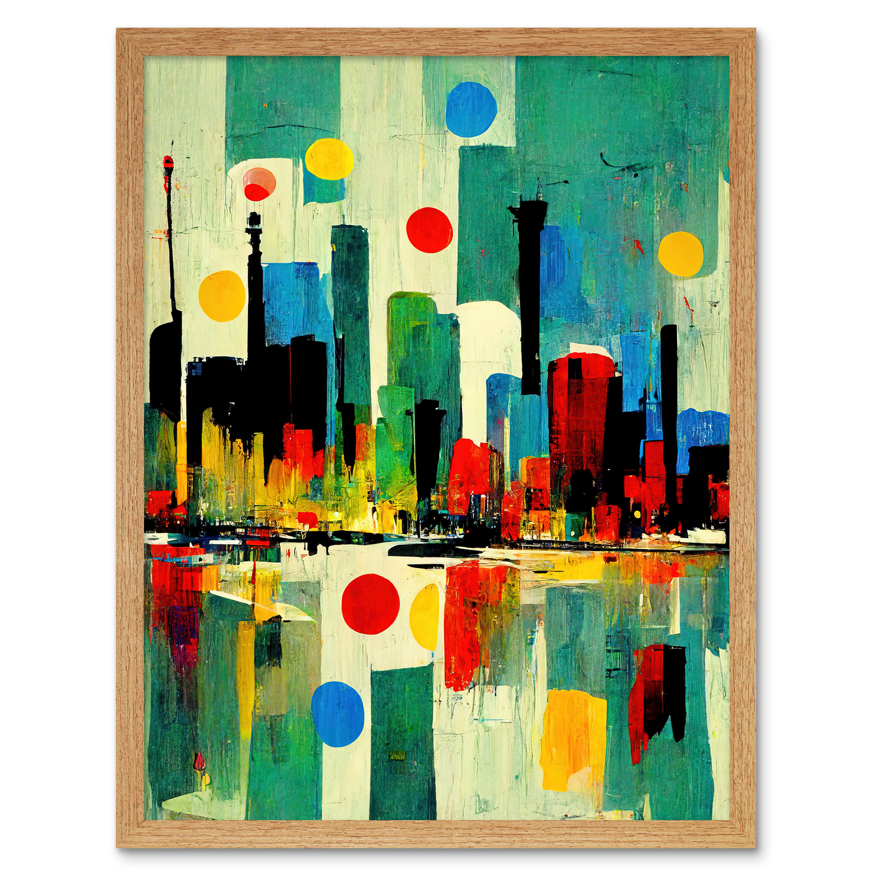 Colourful Cityscape Skyline Paint Abstract Framed Wall Art Picture Print 12x16