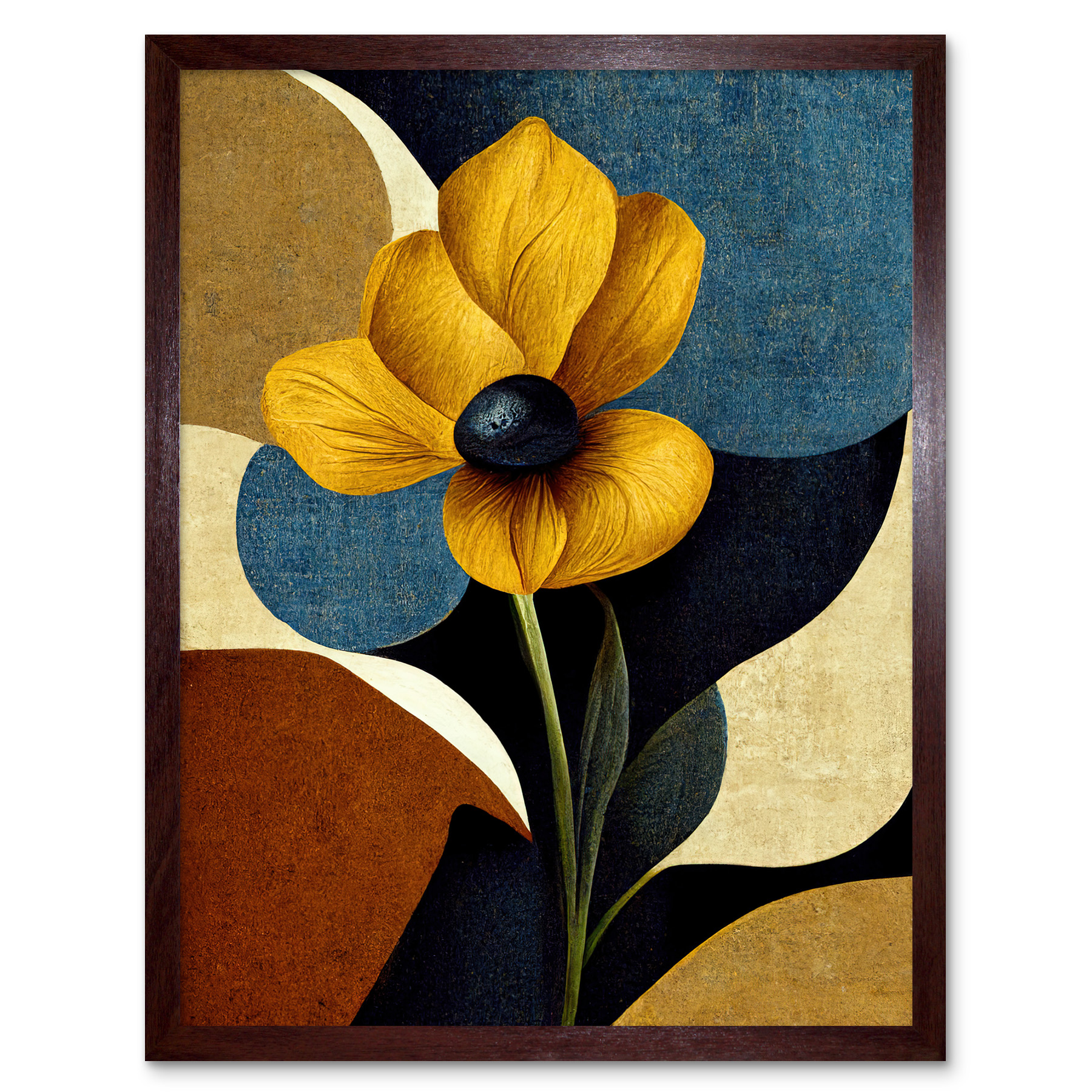 Single Yellow Flower Muted Painting Framed Wall Art Picture Print 12x16