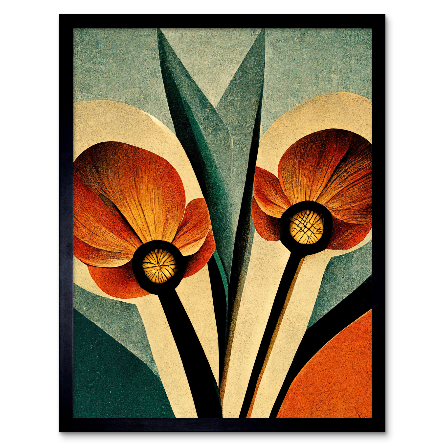 Flower Illustration Art Deco Tulips Coral Framed Wall Art Picture Print 12x16