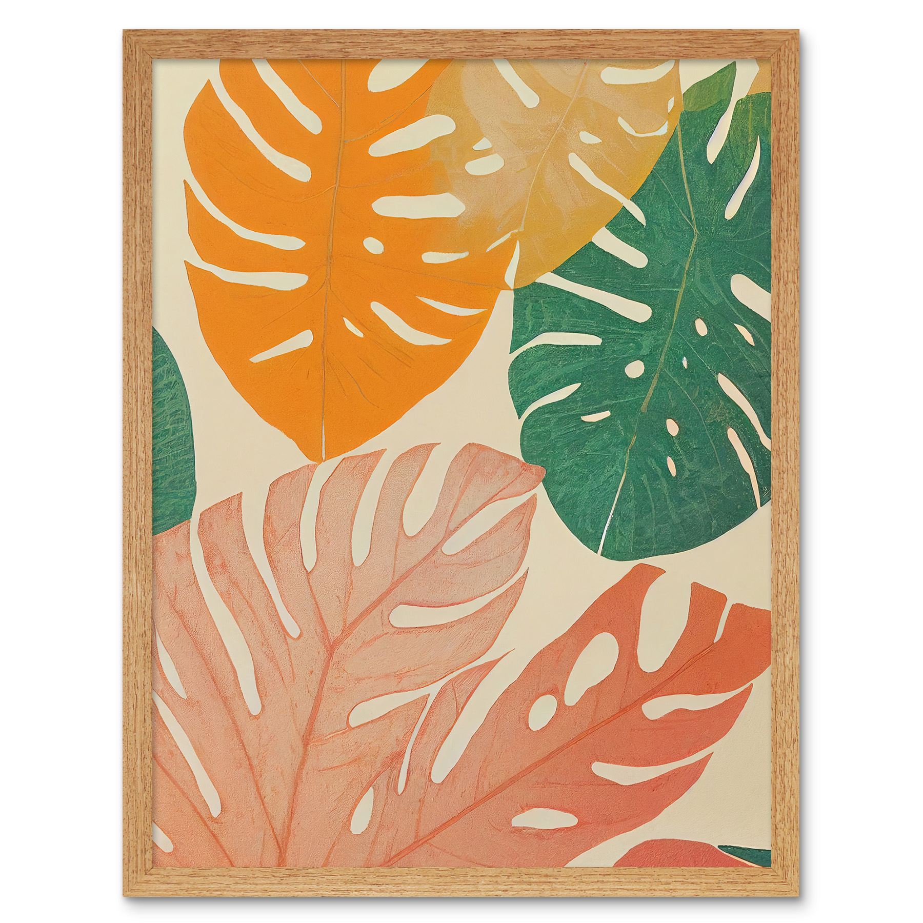 Pastel Monstera Leaves Botanical Framed Wall Art Picture Print 12x16