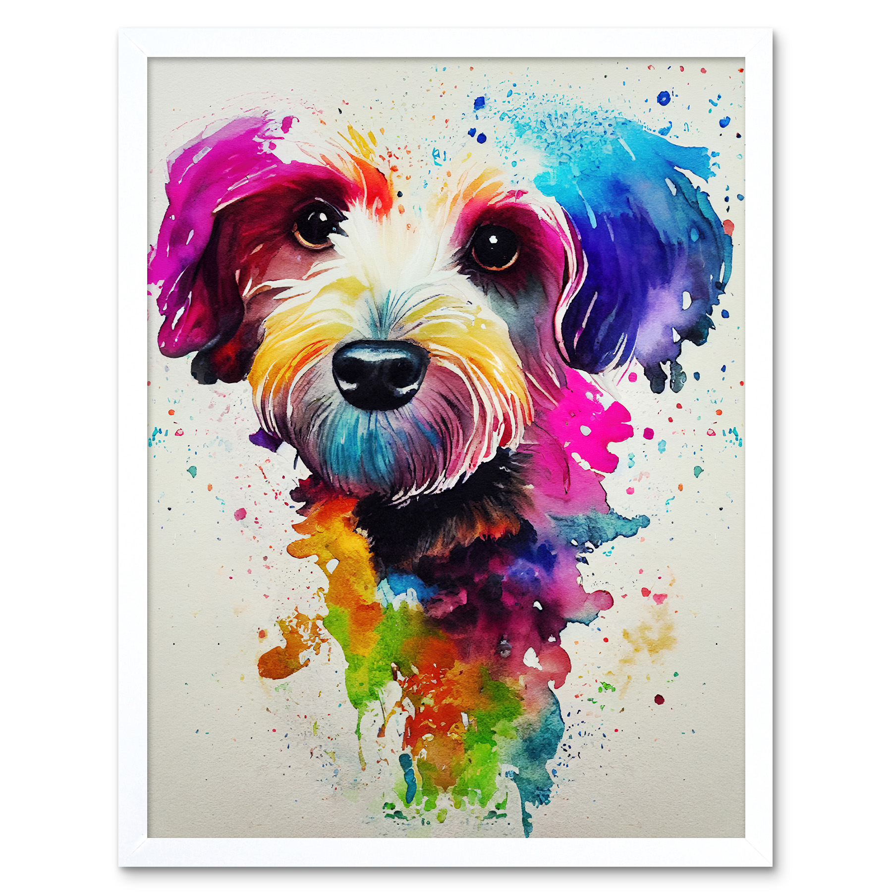 Ink Splatter Cockapoo Dog Watercolour Framed Wall Art Picture Print 12x16