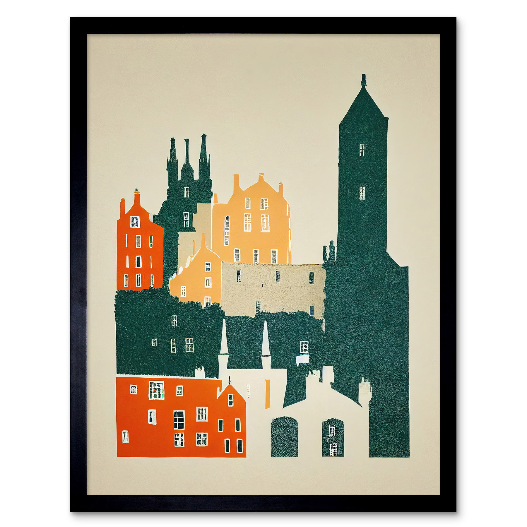 Edinburgh Old Town Retro Street Framed Wall Art Picture Print 12x16