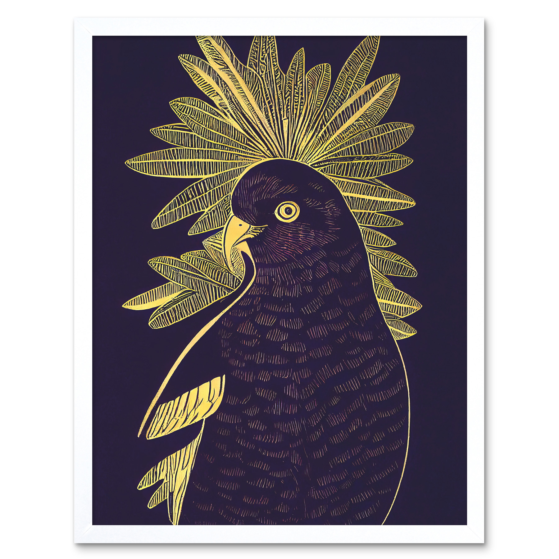 Stylish Dark Deep Purple Yellow Gold Parrot Framed Wall Art Picture Print 12x16