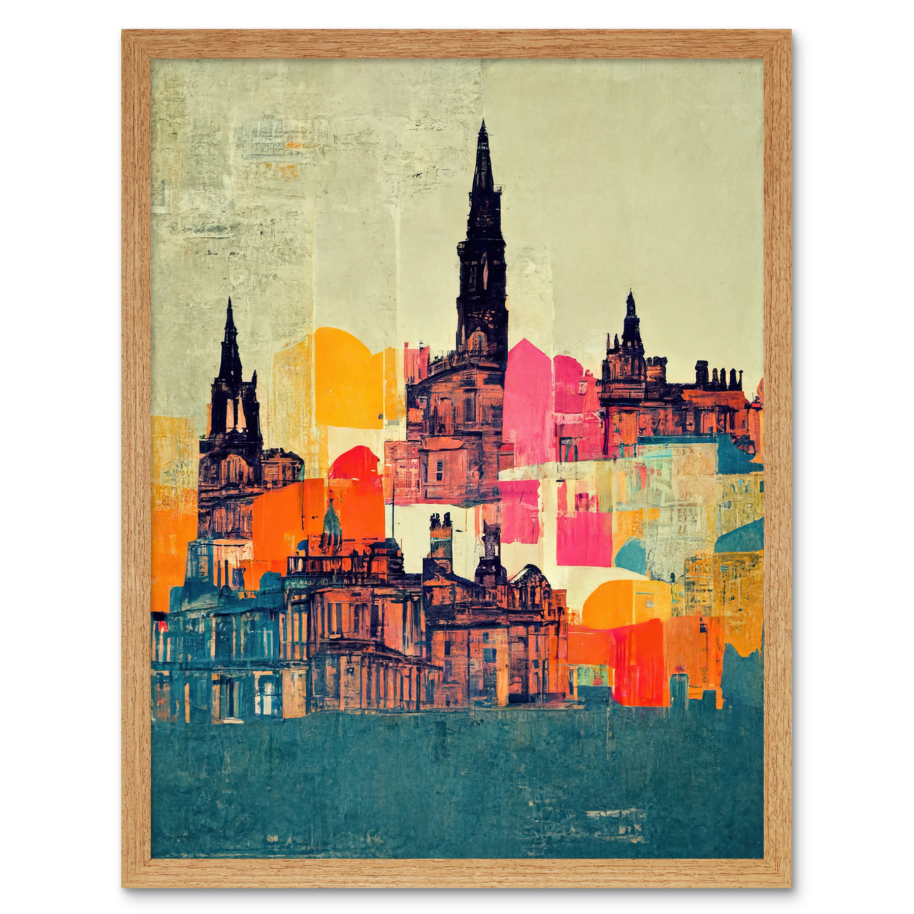 Boho Cityscape Skyline Painting Folk Art Framed Wall Art Picture Print 12x16