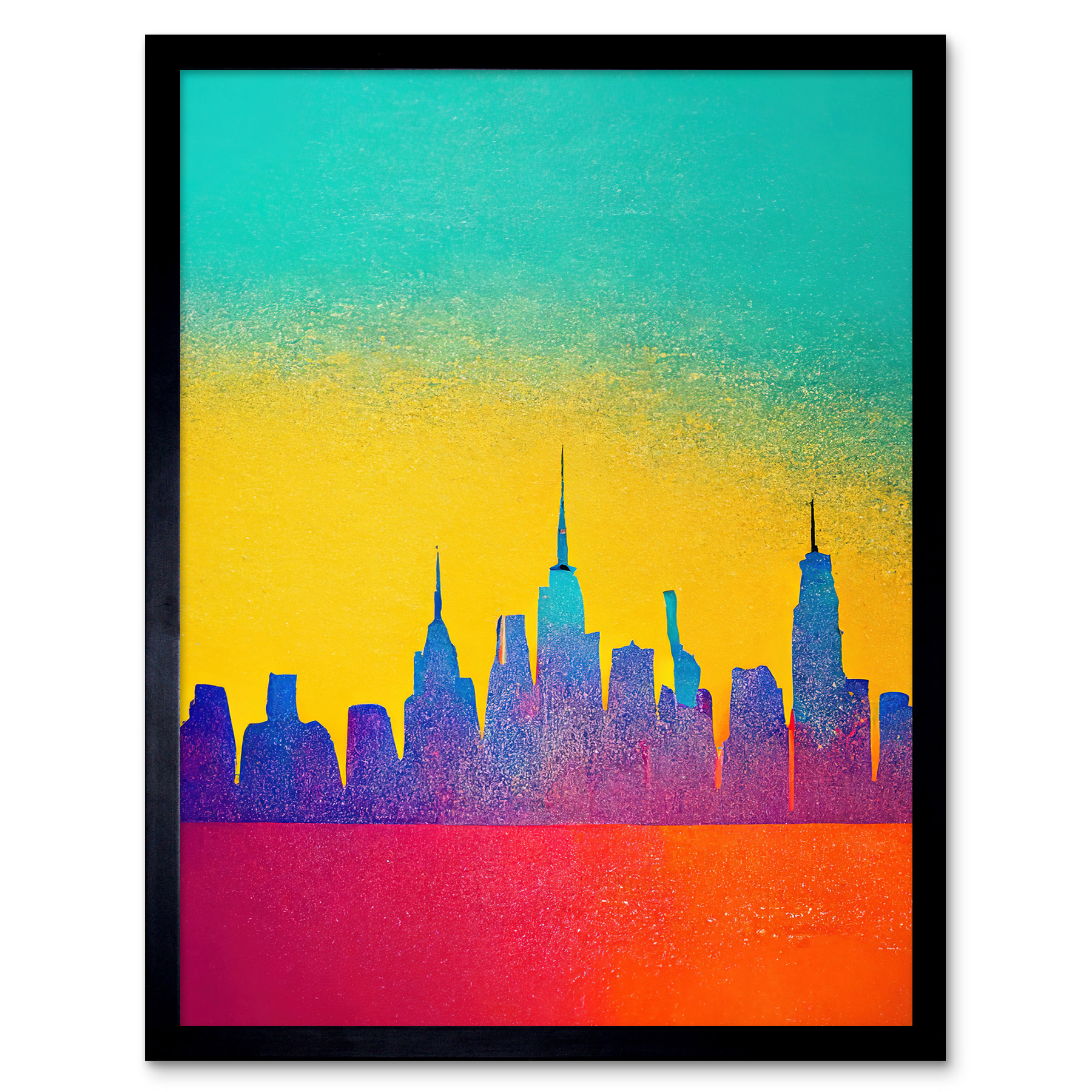 Bright New York Skyline Cityscape Yellow Framed Wall Art Picture Print 12x16