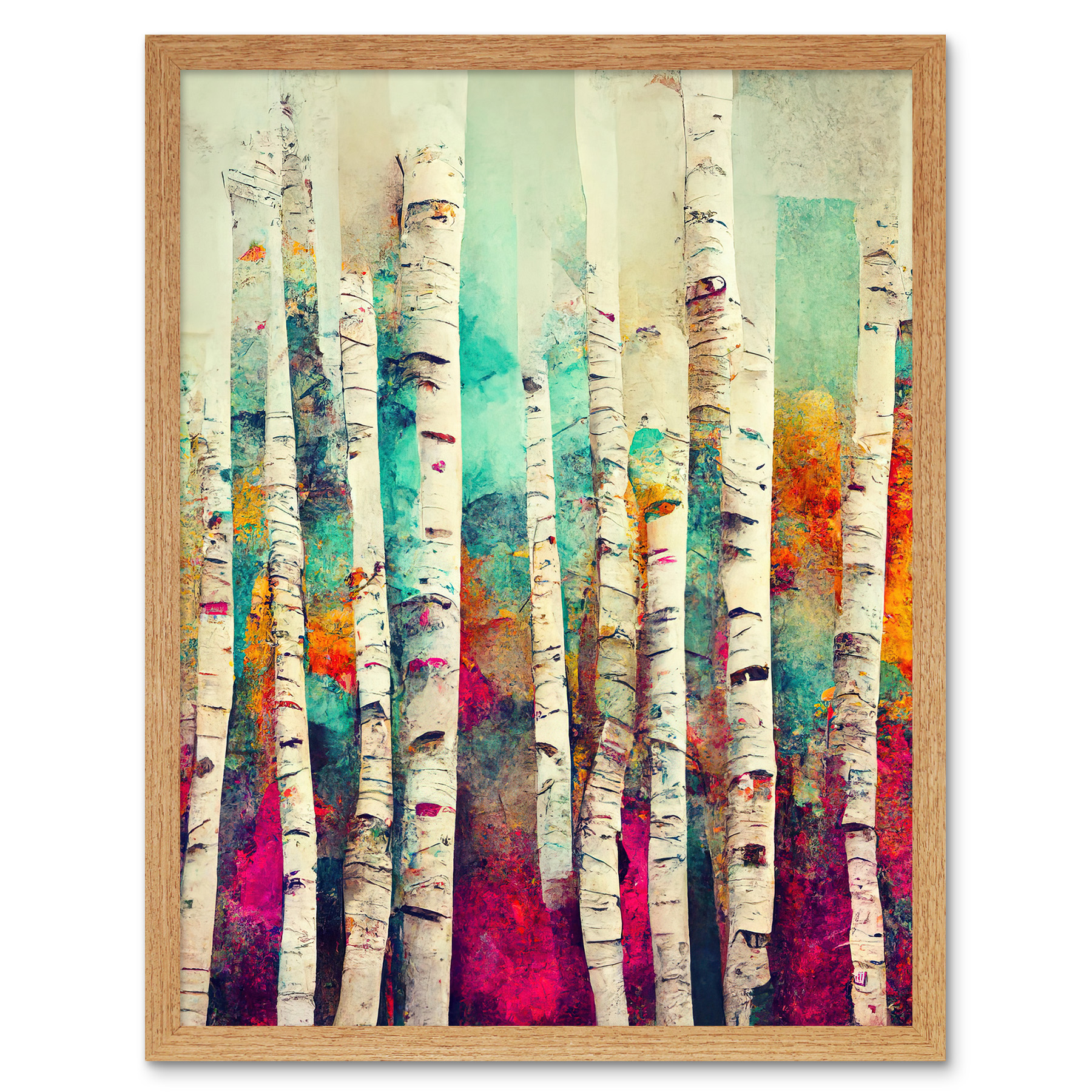 Birch Tree Forest Vibrant Painting Framed Wall Art Picture Print 12x16