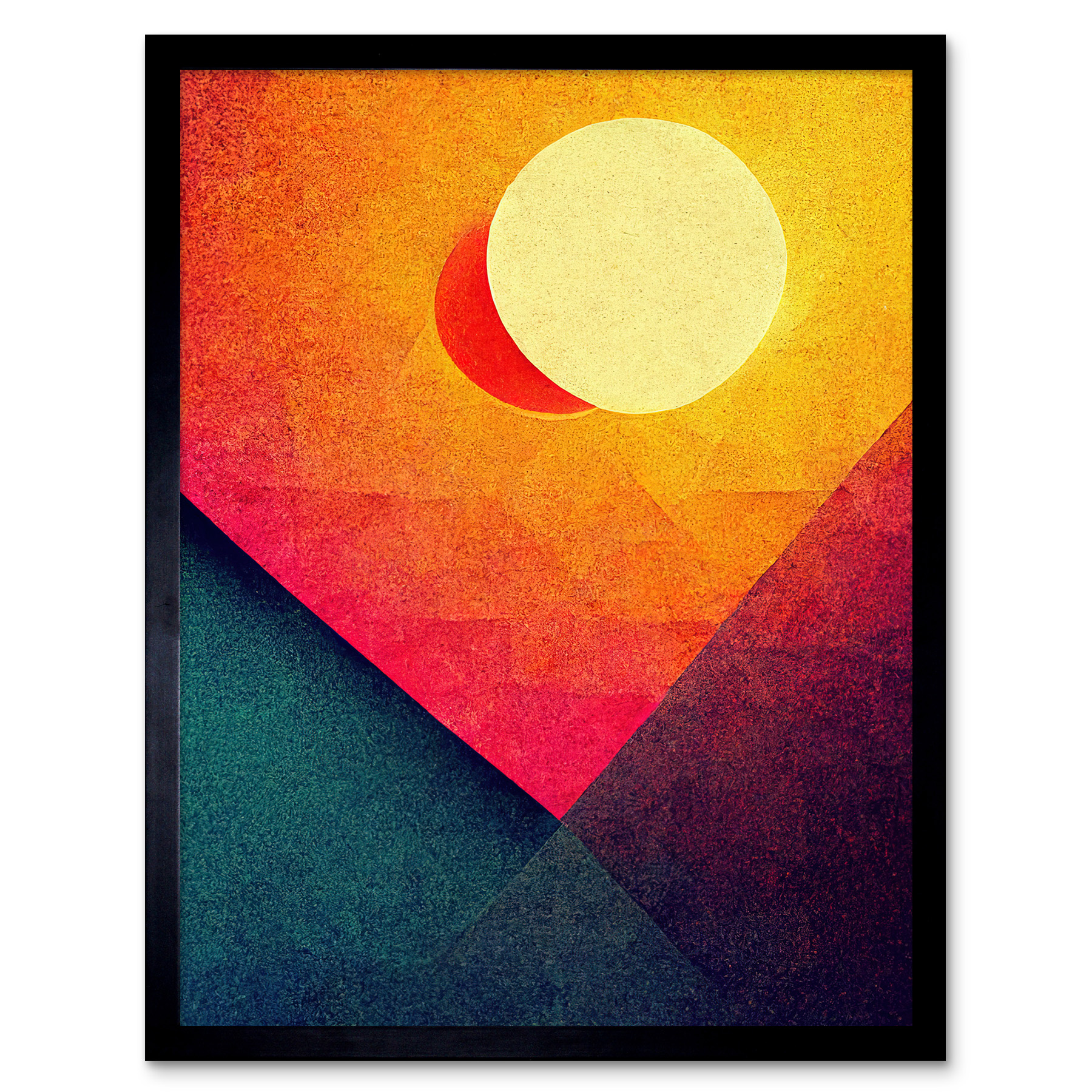 Geometric Retro Eclipse Moon Sun Sunset Framed Wall Art Picture Print 12x16