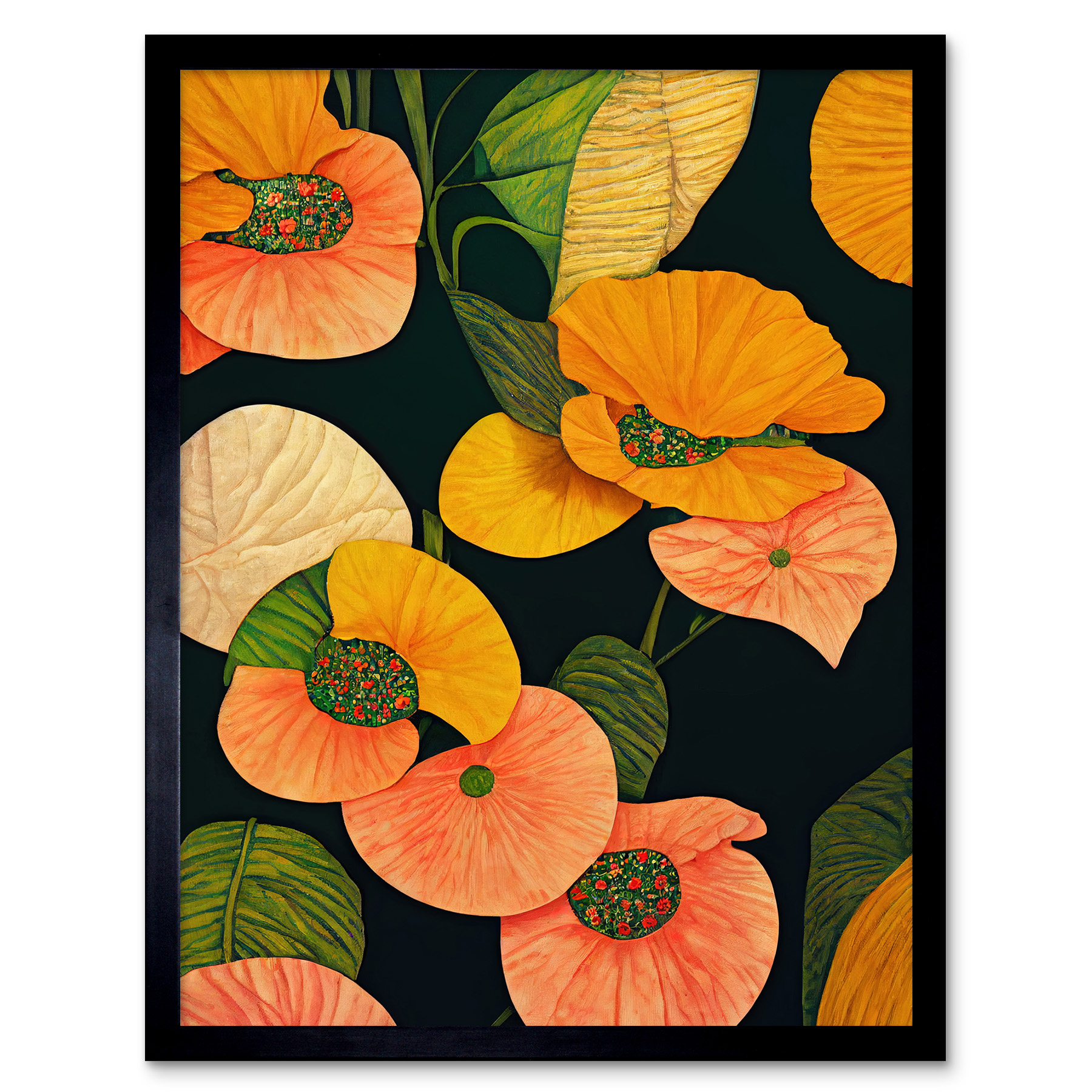 Tropical Lake Flowers Orange Yellow Framed Wall Art Picture Print 12x16