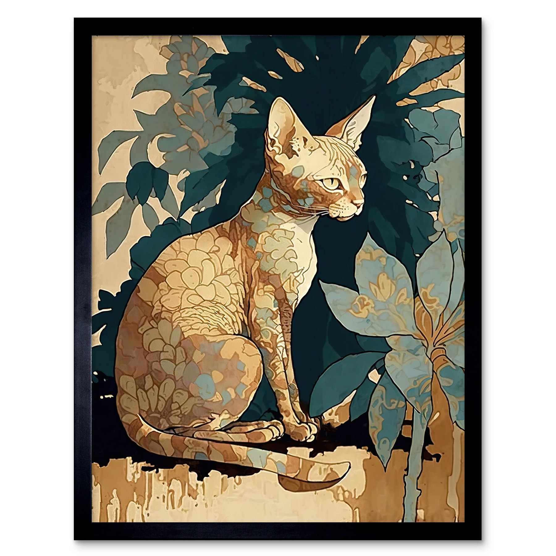 Devon Rex Cat with Flower Pattern Fur Framed Wall Art Picture Print 12x16 - Picture 2 of 30