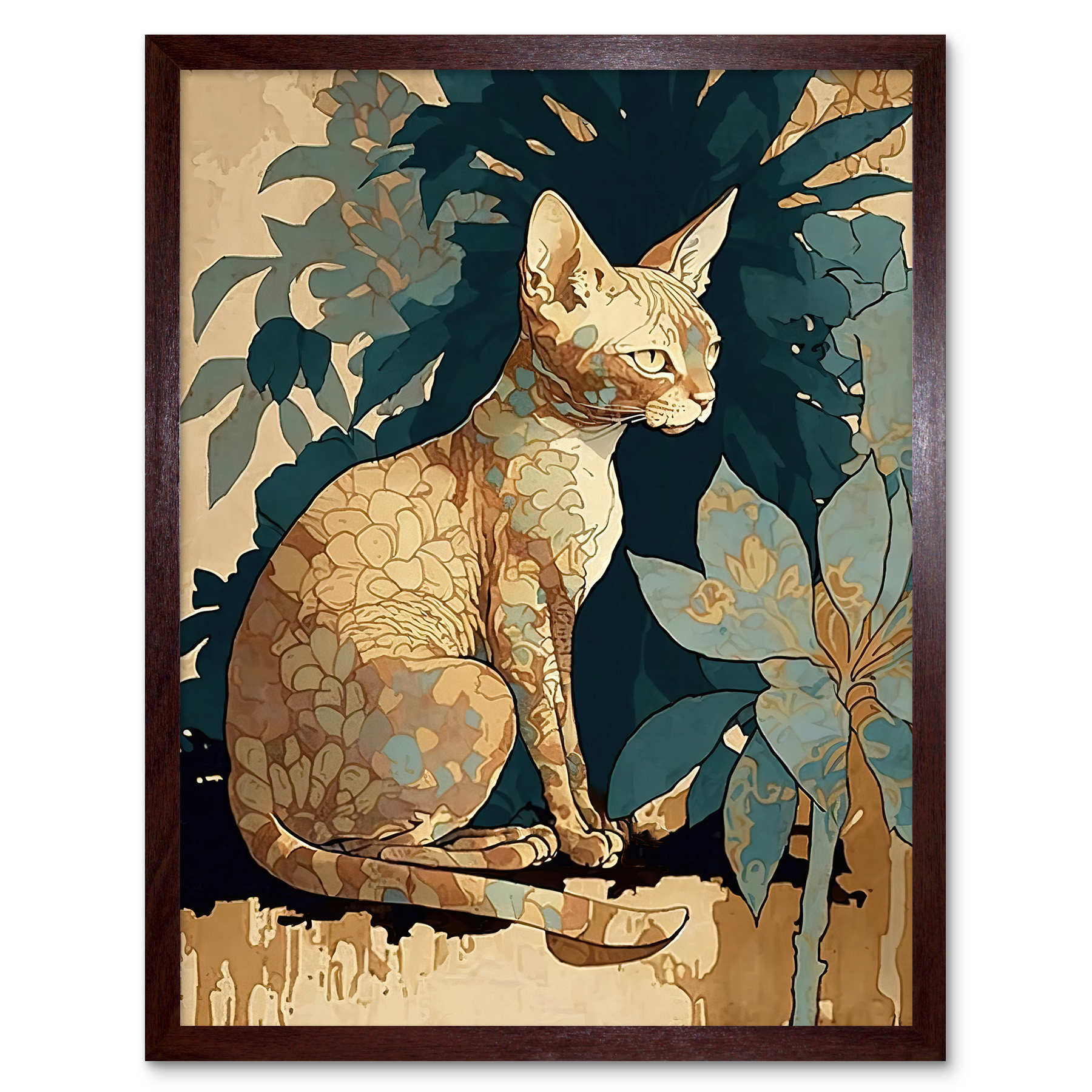 Devon Rex Cat with Flower Pattern Fur Framed Wall Art Picture Print 12x16 - Picture 8 of 30