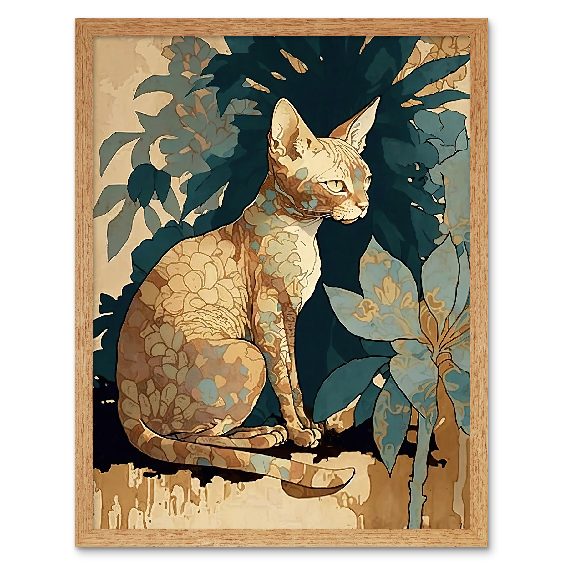 Devon Rex Cat with Flower Pattern Fur Framed Wall Art Picture Print 12x16 - Picture 14 of 30