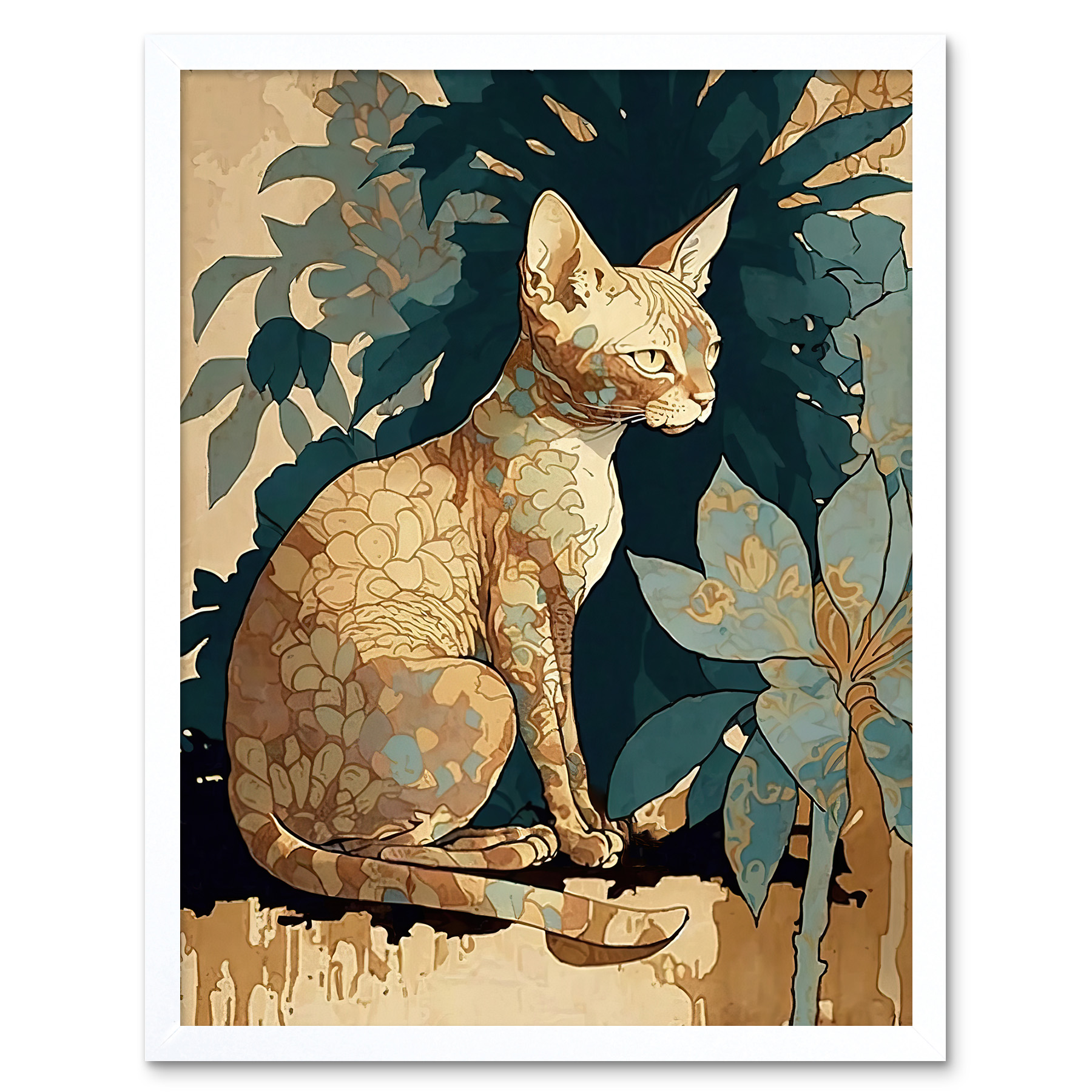 Devon Rex Cat with Flower Pattern Fur Framed Wall Art Picture Print 12x16 - Picture 20 of 30