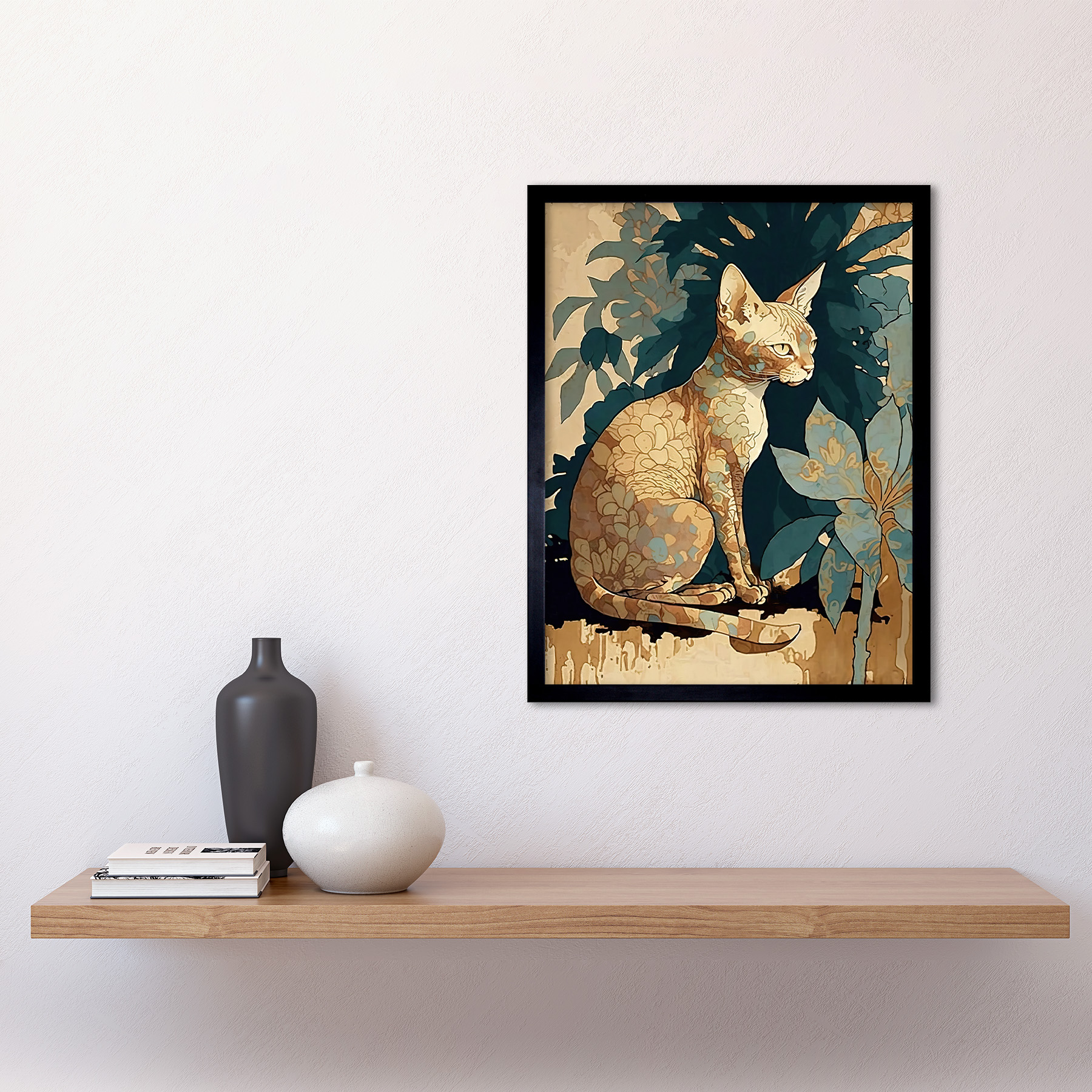 Devon Rex Cat with Flower Pattern Fur Framed Wall Art Picture Print 12x16 - Picture 3 of 30
