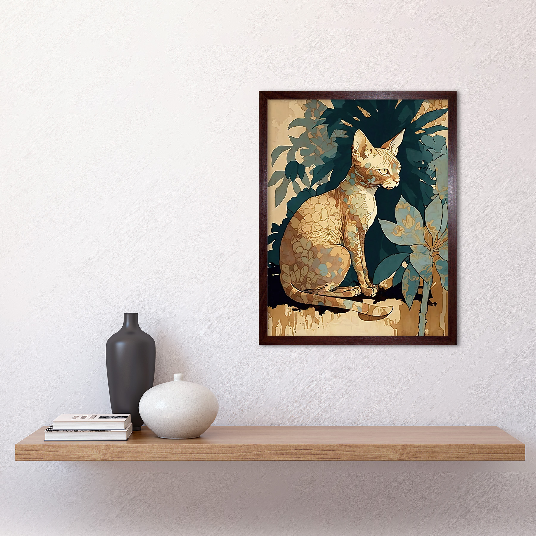 Devon Rex Cat with Flower Pattern Fur Framed Wall Art Picture Print 12x16 - Picture 9 of 30