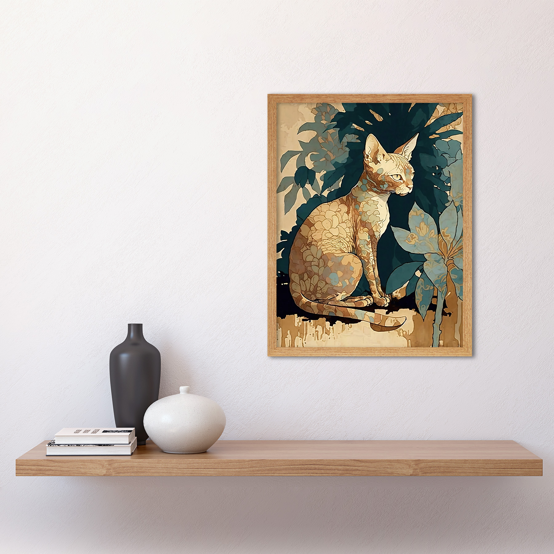 Devon Rex Cat with Flower Pattern Fur Framed Wall Art Picture Print 12x16 - Picture 15 of 30