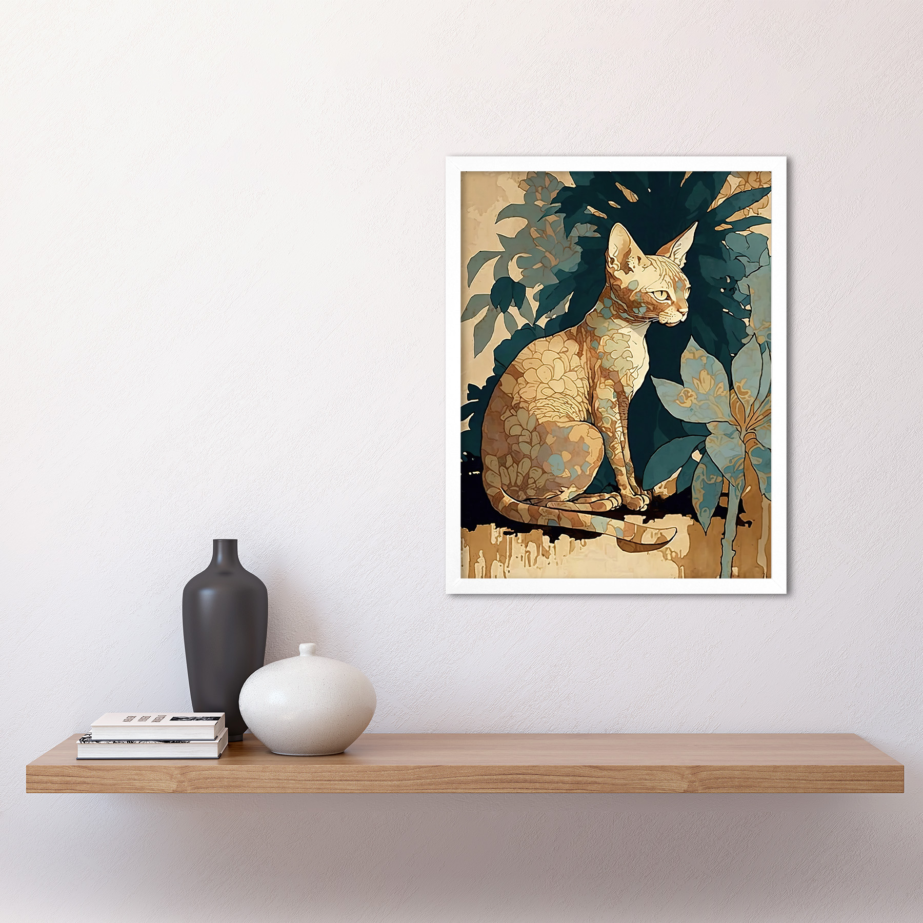Devon Rex Cat with Flower Pattern Fur Framed Wall Art Picture Print 12x16 - Picture 21 of 30