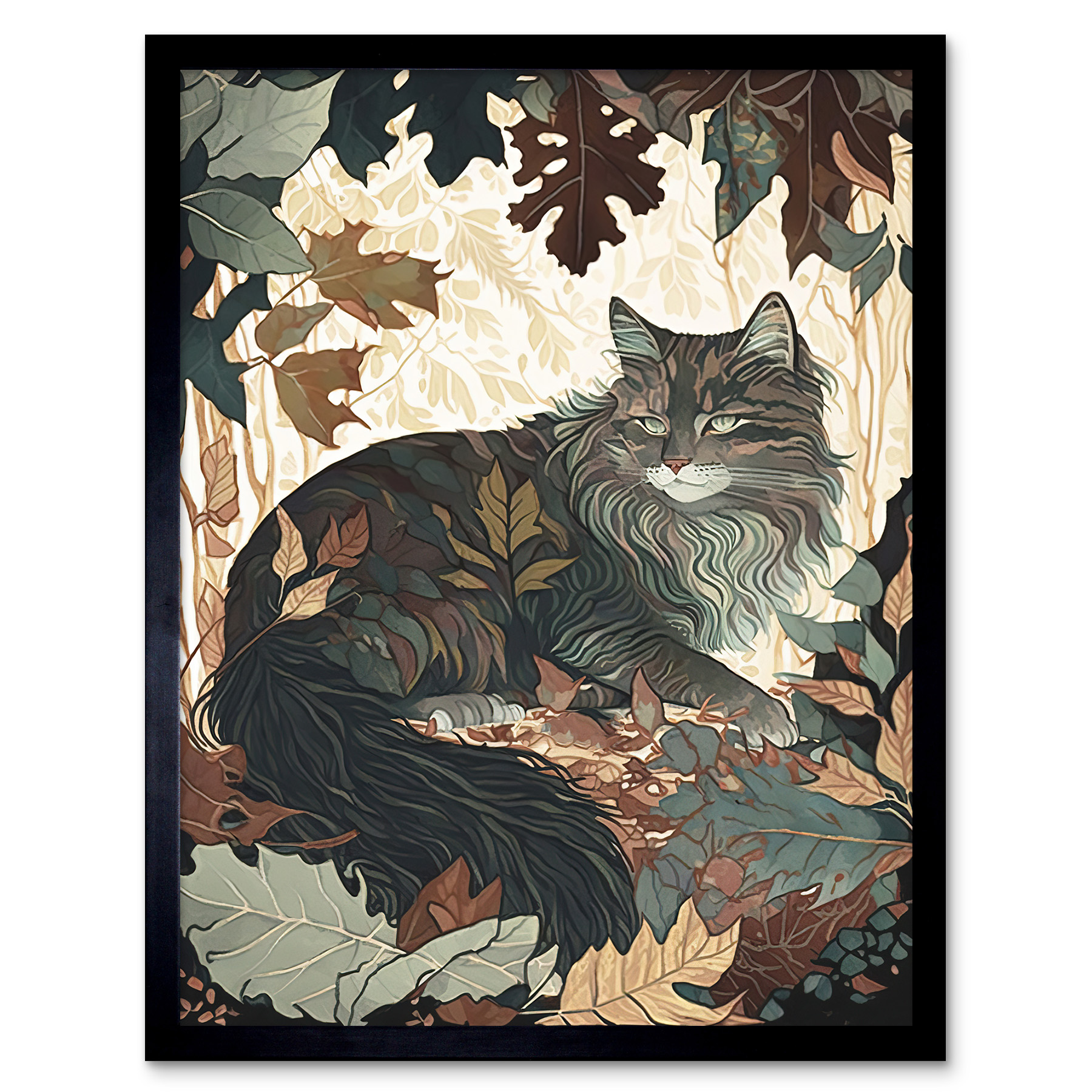Norwegian Forest Cat Resting Under Trees Framed Wall Art Picture Print 12x16