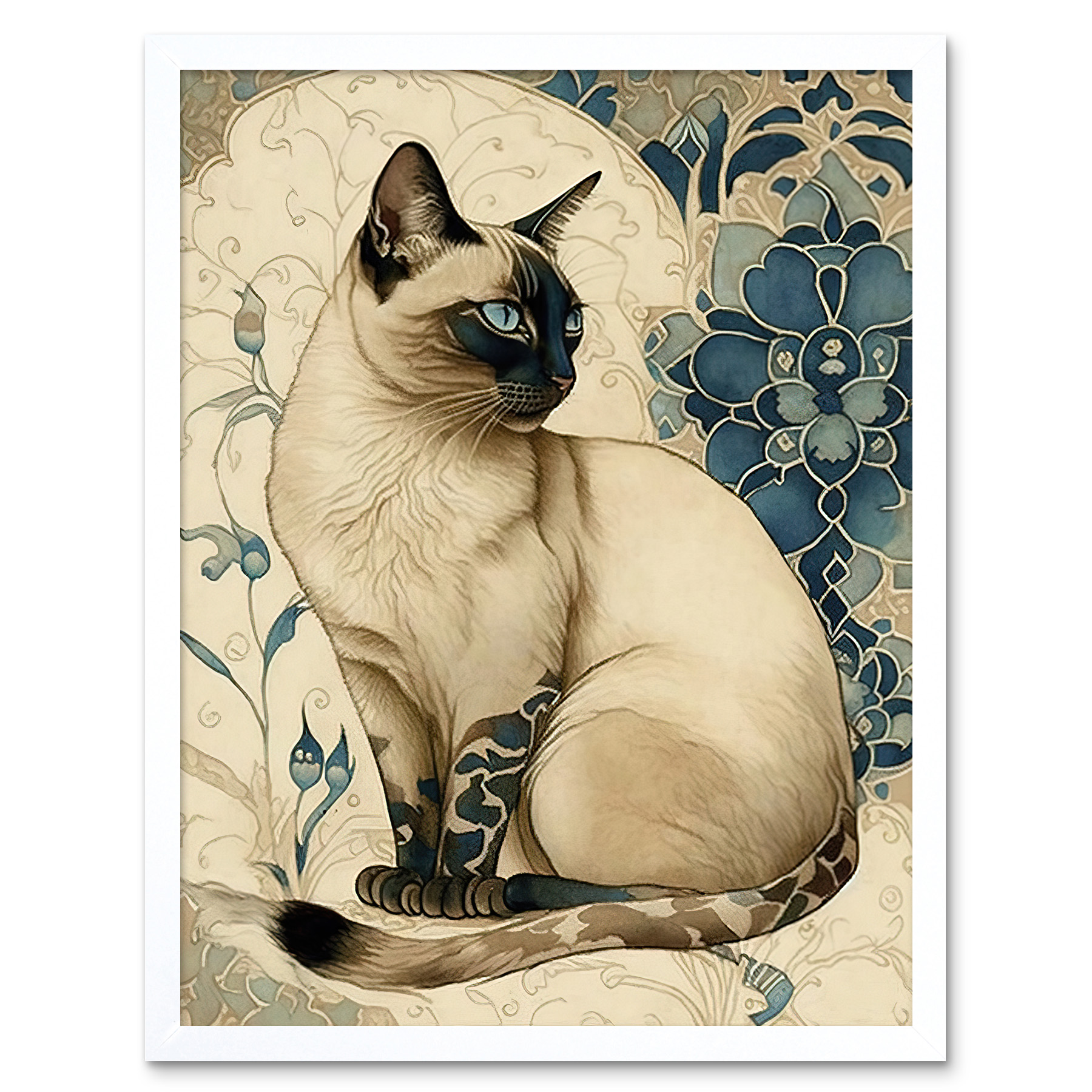 unoaウノア Victorian cats Framboise Siamese Cat with Flower Modern Art Nouveau Framed Wall Art