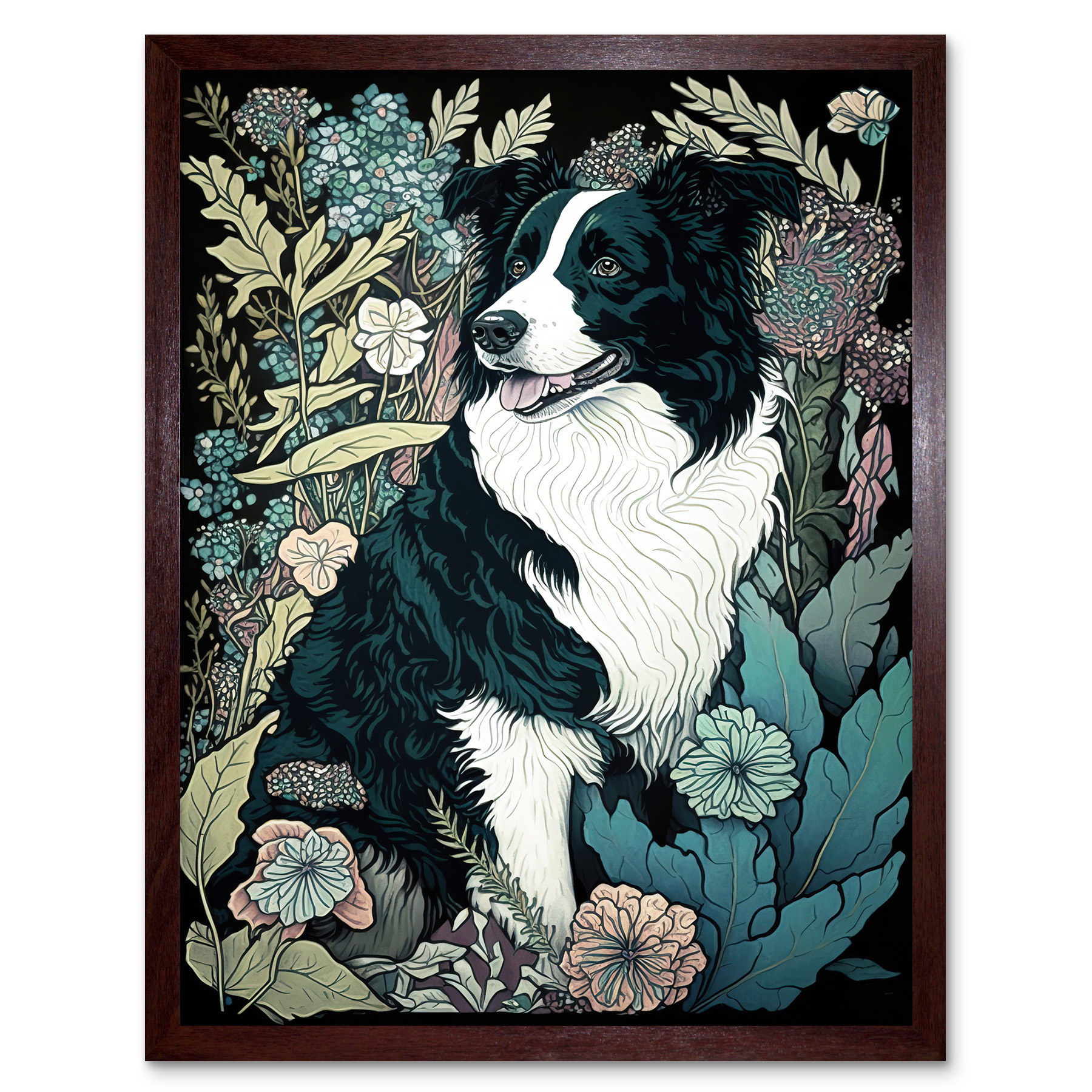 Border Collie Dog Wildflower Field Modern Framed Wall Art Picture Print 12x16