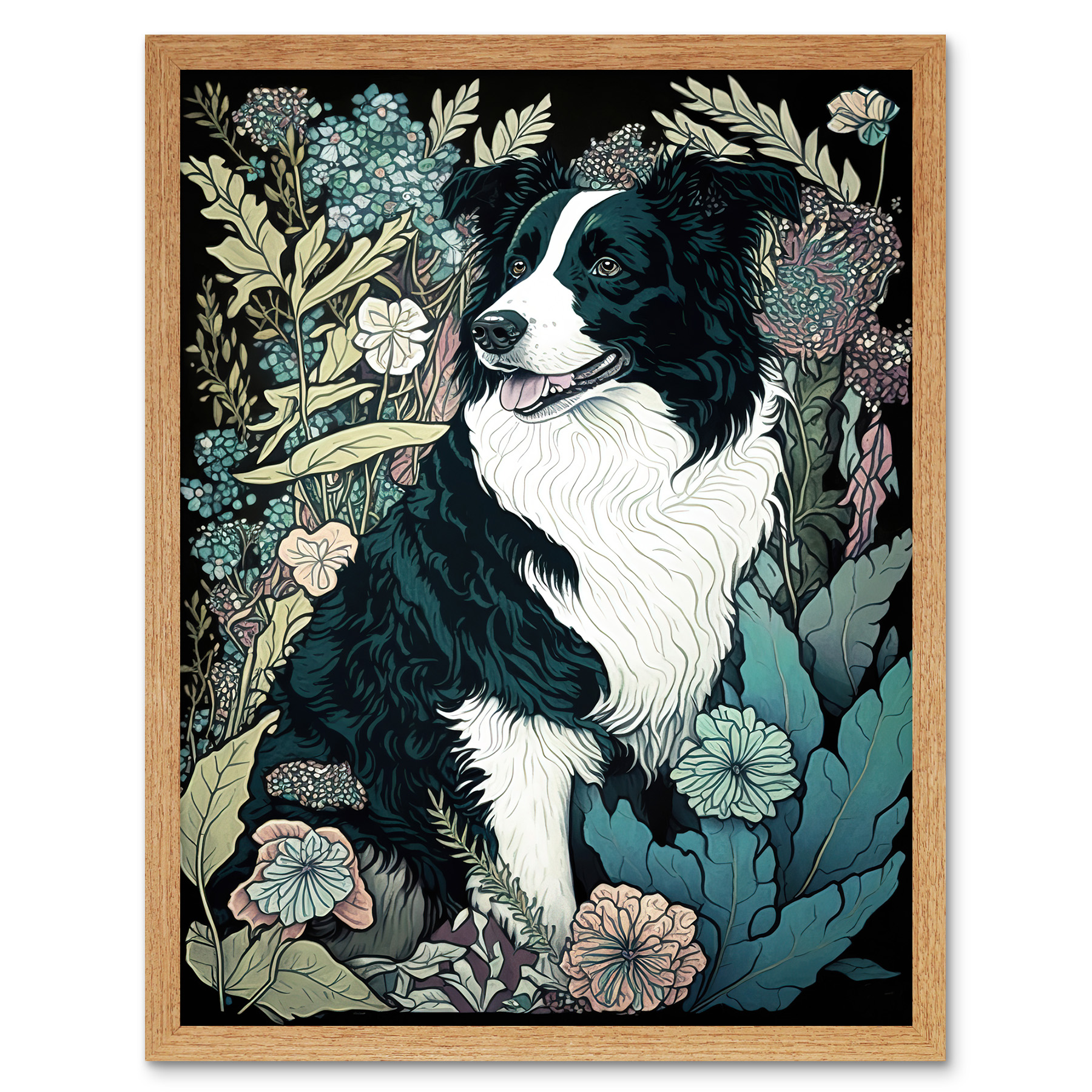 Border Collie Dog Wildflower Field Modern Framed Wall Art Picture Print 12x16