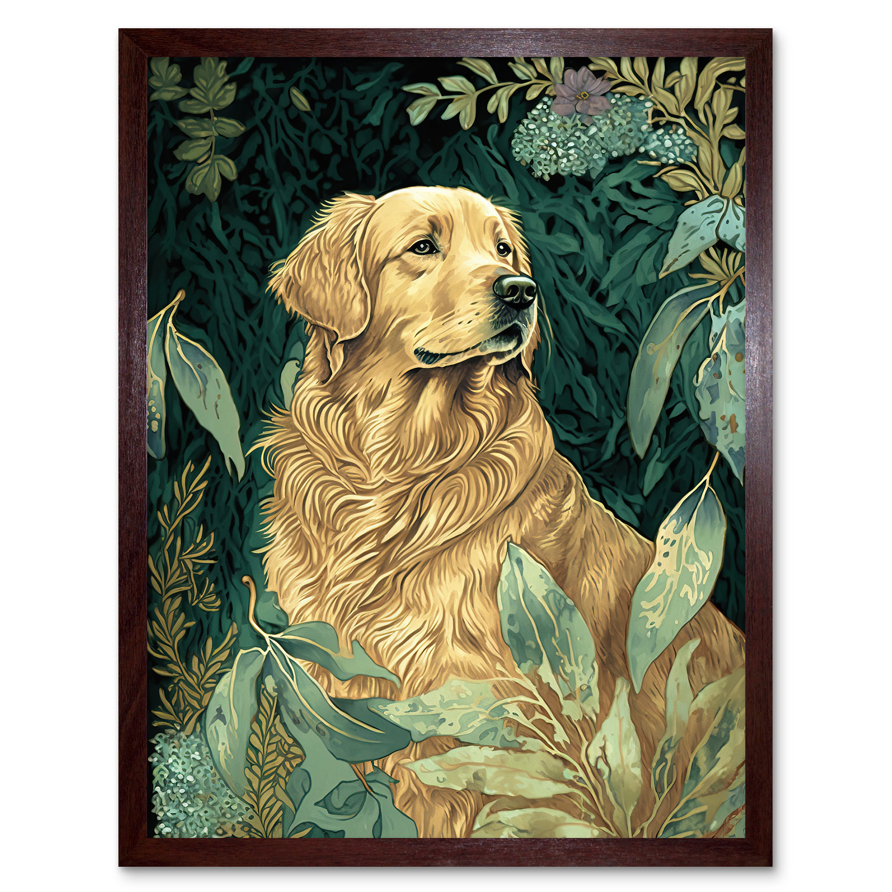 Golden Retriever Dog Nature Watercolour Framed Wall Art Picture Print 12x16