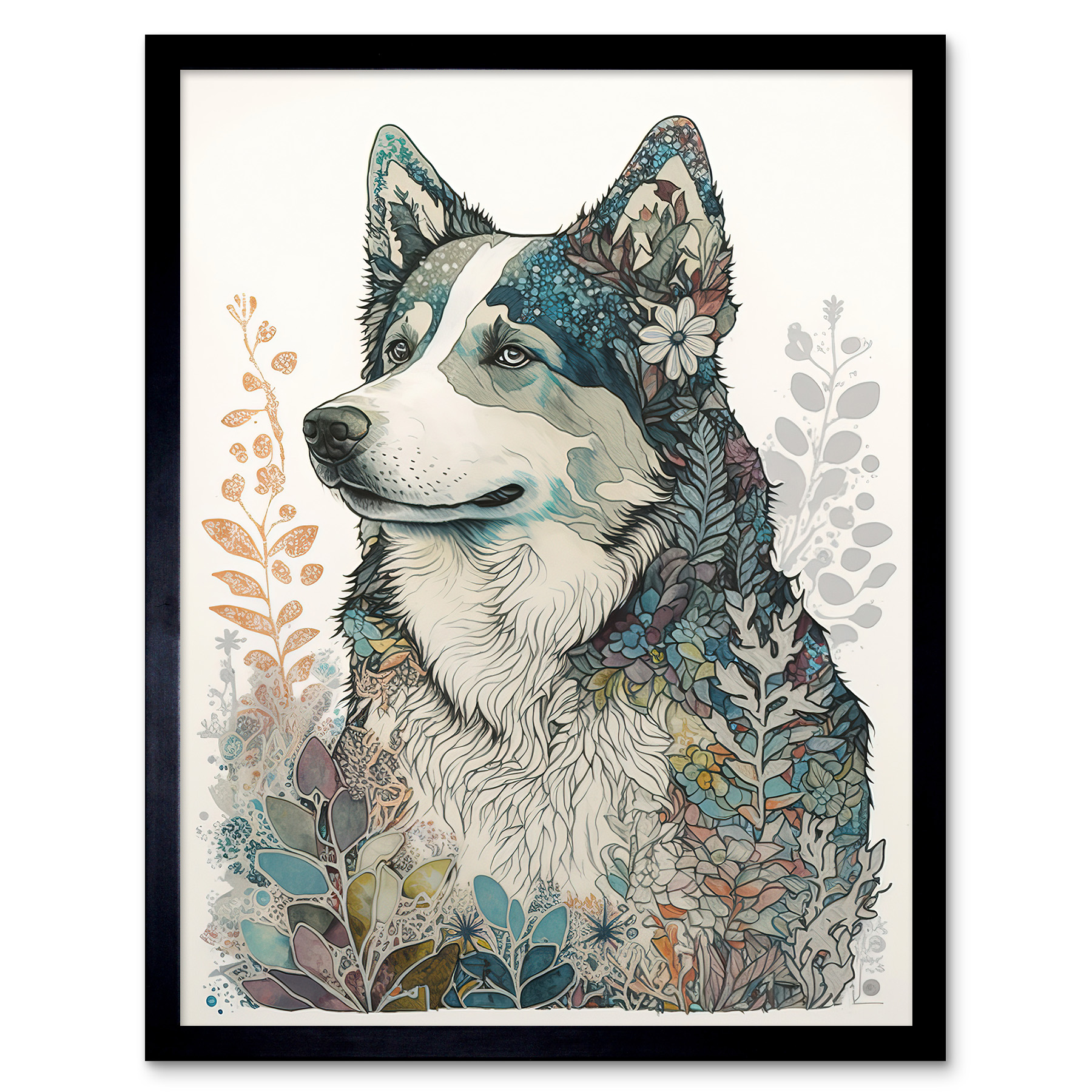 Siberian Husky Dog Nature Spirit Animal Framed Wall Art Picture Print 12x16