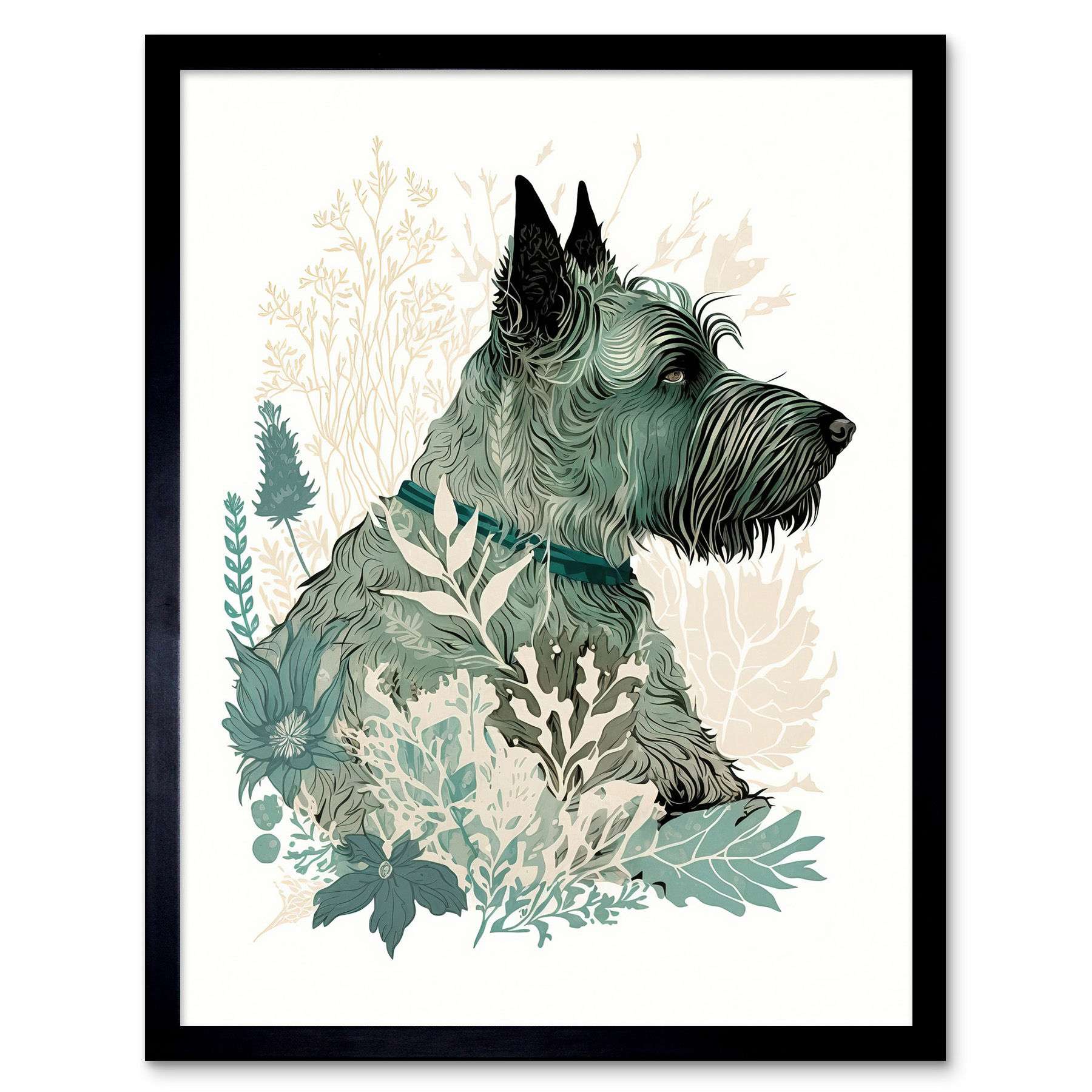 Scottish Terrier Dog Lying in Flower Field Framed Wall Art Picture Print 12x16