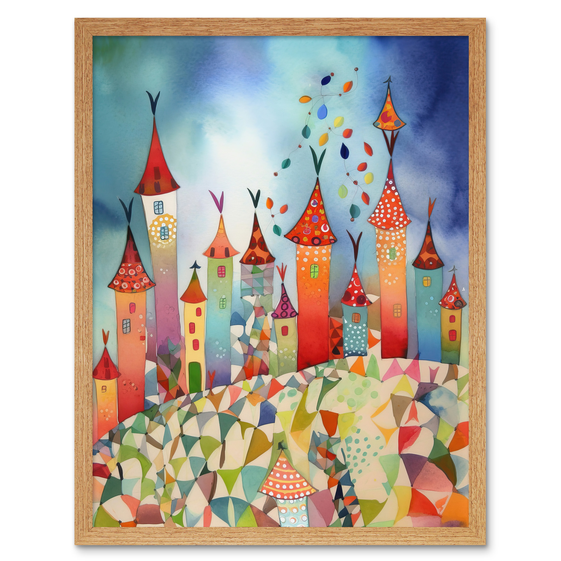 Cityscape Processional Street Folk Art Watercolour Framed Wall Art Print 12x16