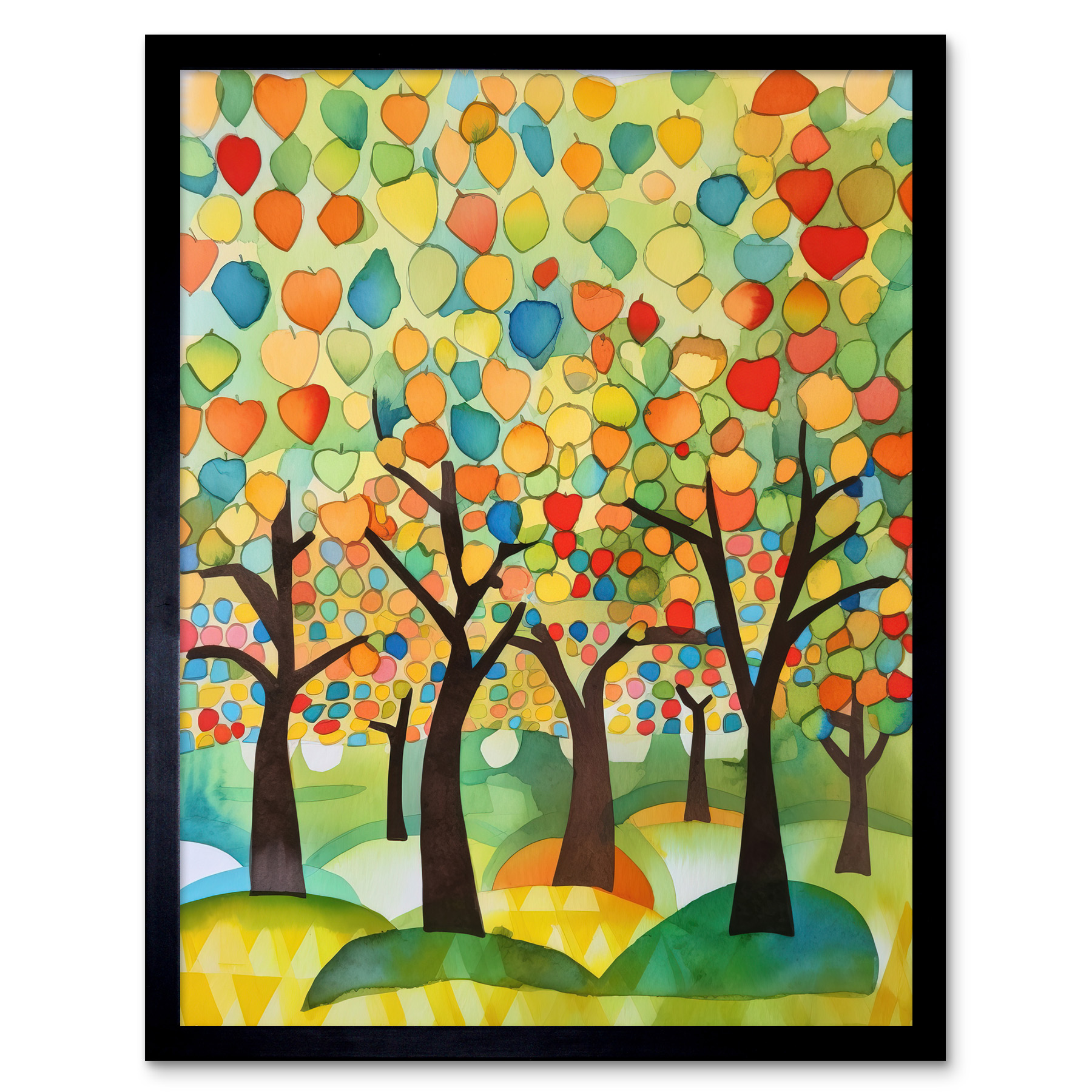 Apple Tree Orchard Modern Abstract Folk Art Framed Wall Art Picture Print 12x16
