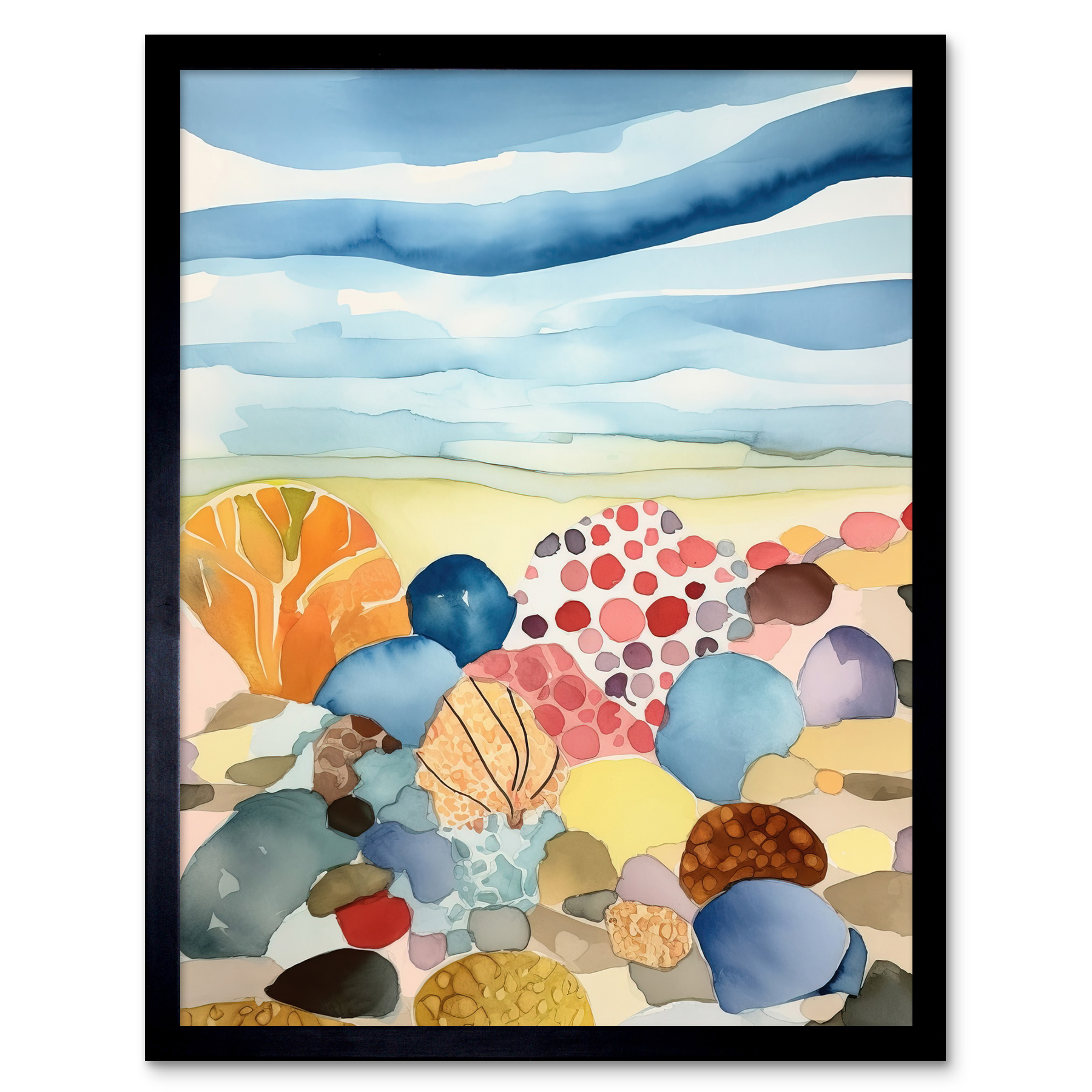 Seaside Beachcombing Seashells Beach Pebbles Framed Wall Art Picture Print 12x16