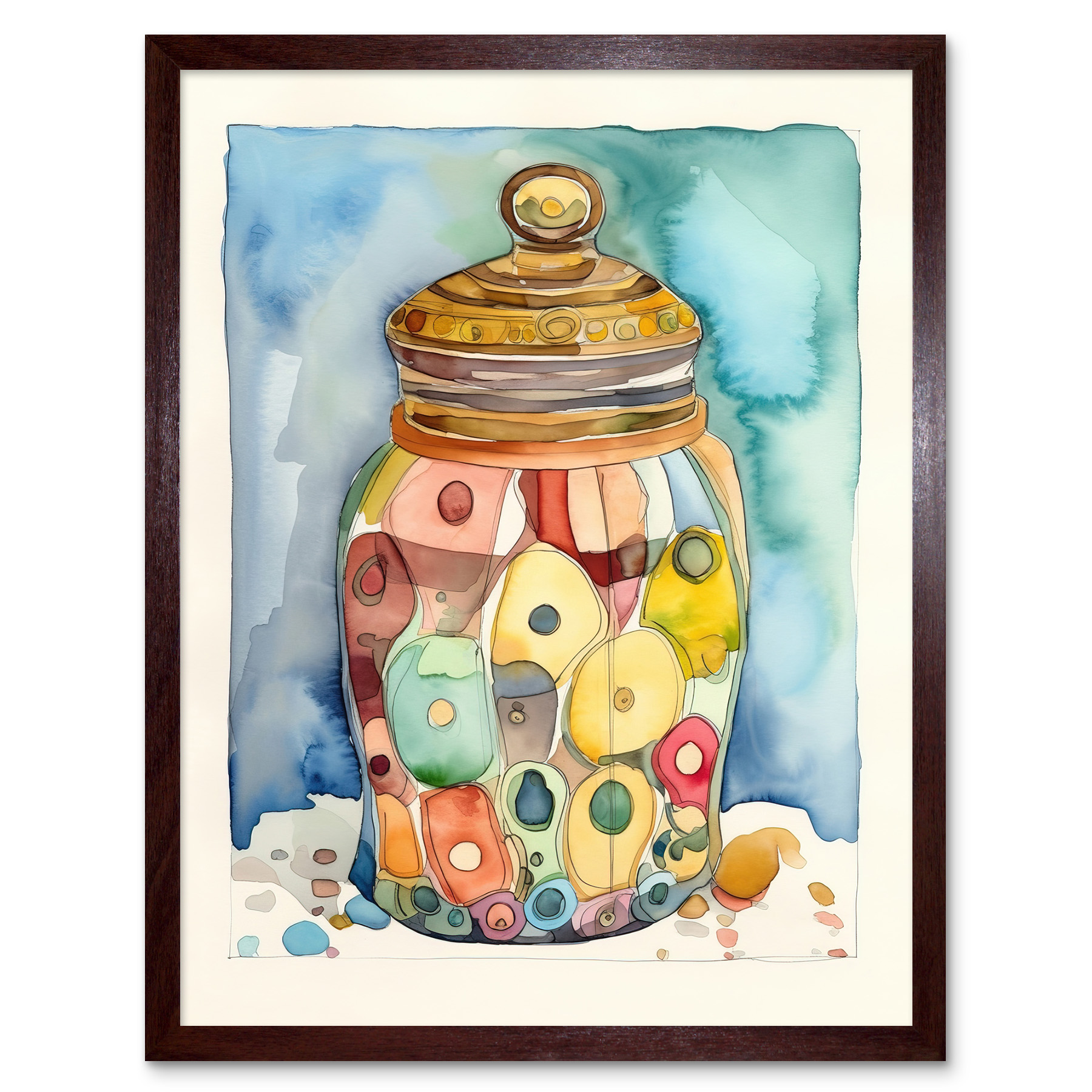 Glass Cookie Jar With Sweets Modern Folk Art Framed Wall Art Picture Print 12x16