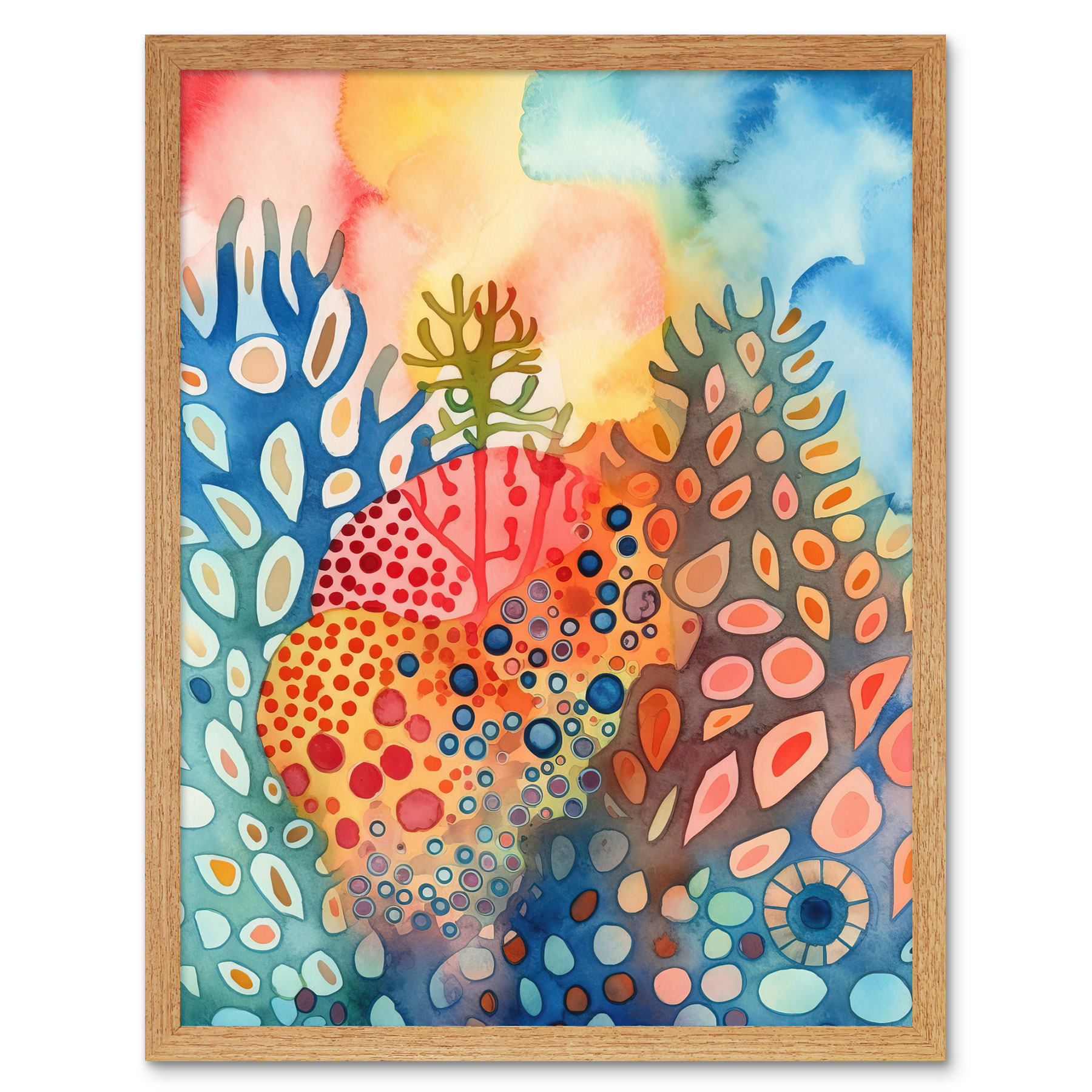 Coral Reef Modern Folk Art Watercolour Painting Framed Art Picture Print 12x16