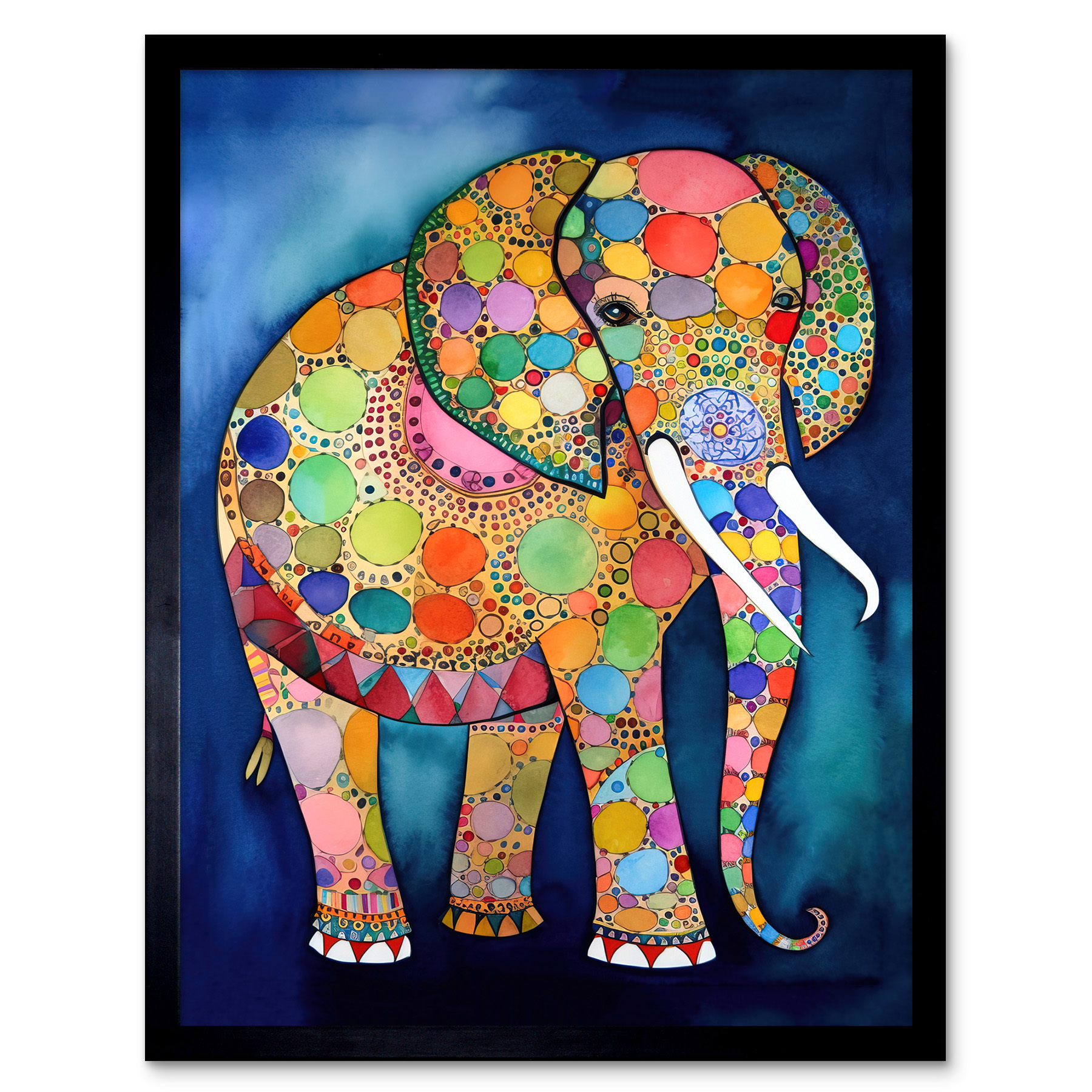 Elephant With Patterns Modern Folk Art Watercolour Framed Wall Art Print 12x16