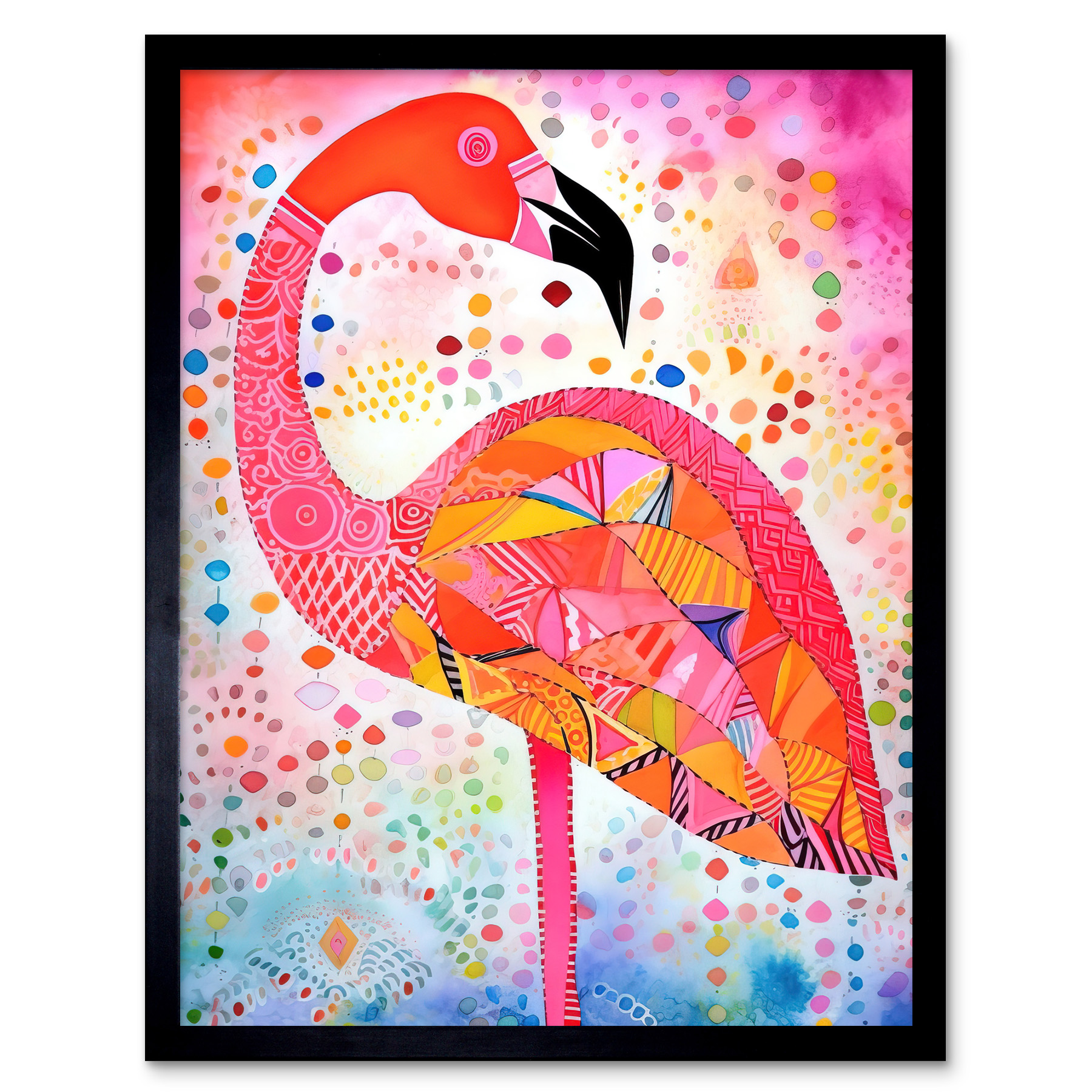 Flamingo Modern Folk Art Watercolour Painting Framed Art Picture Print 12x16