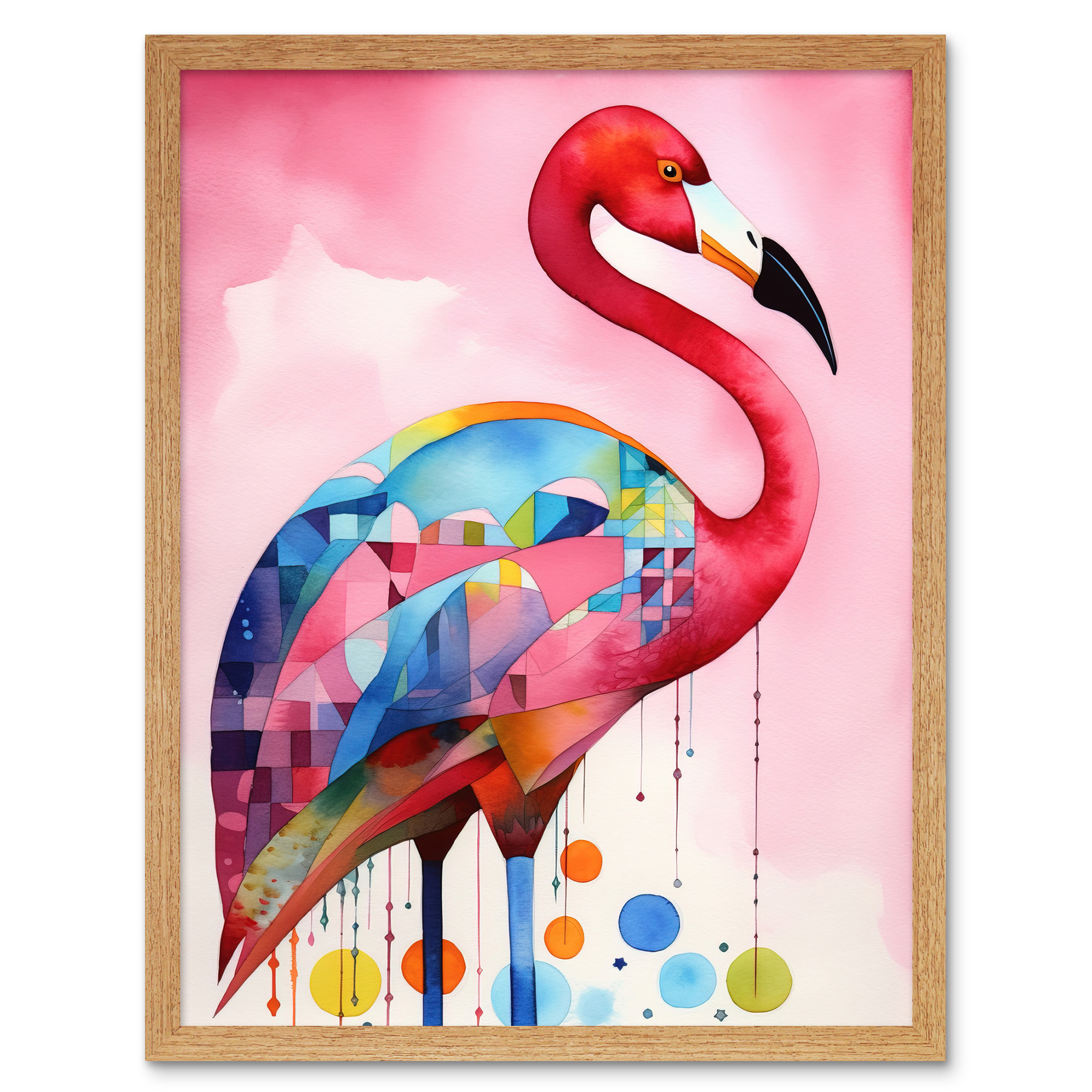 Flamingo Bird Modern Folk Art Watercolour Painting Framed Wall Art Print 12x16