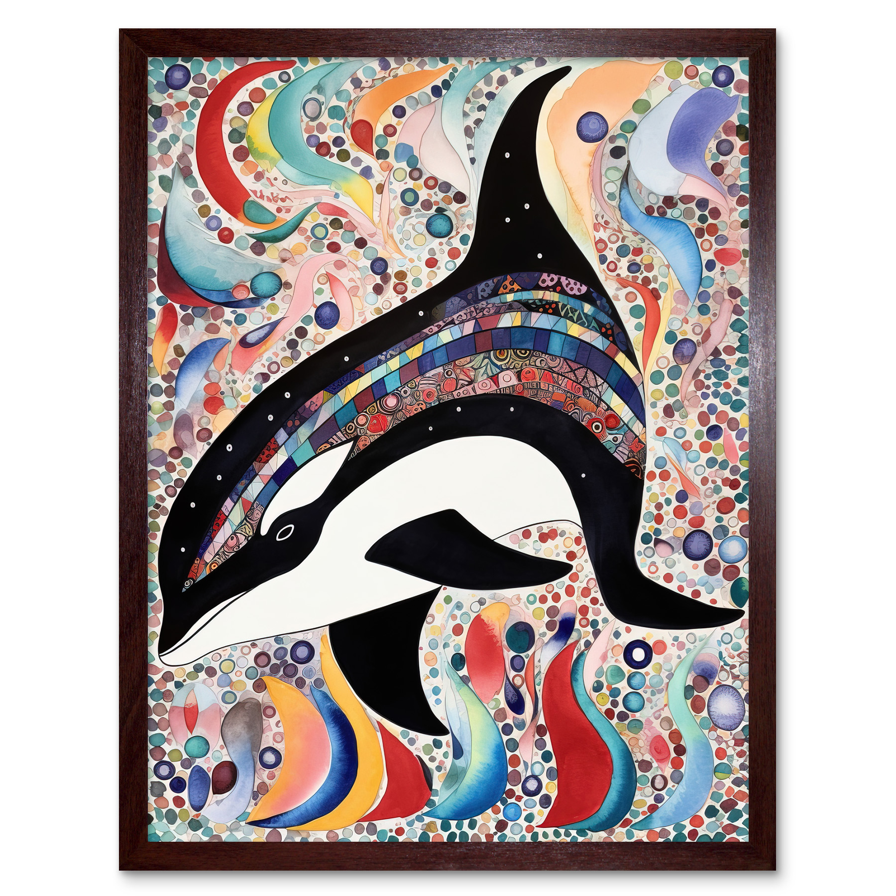 Modern Folk Art Pattern Orca Whale Framed Wall Art Picture Print 12x16